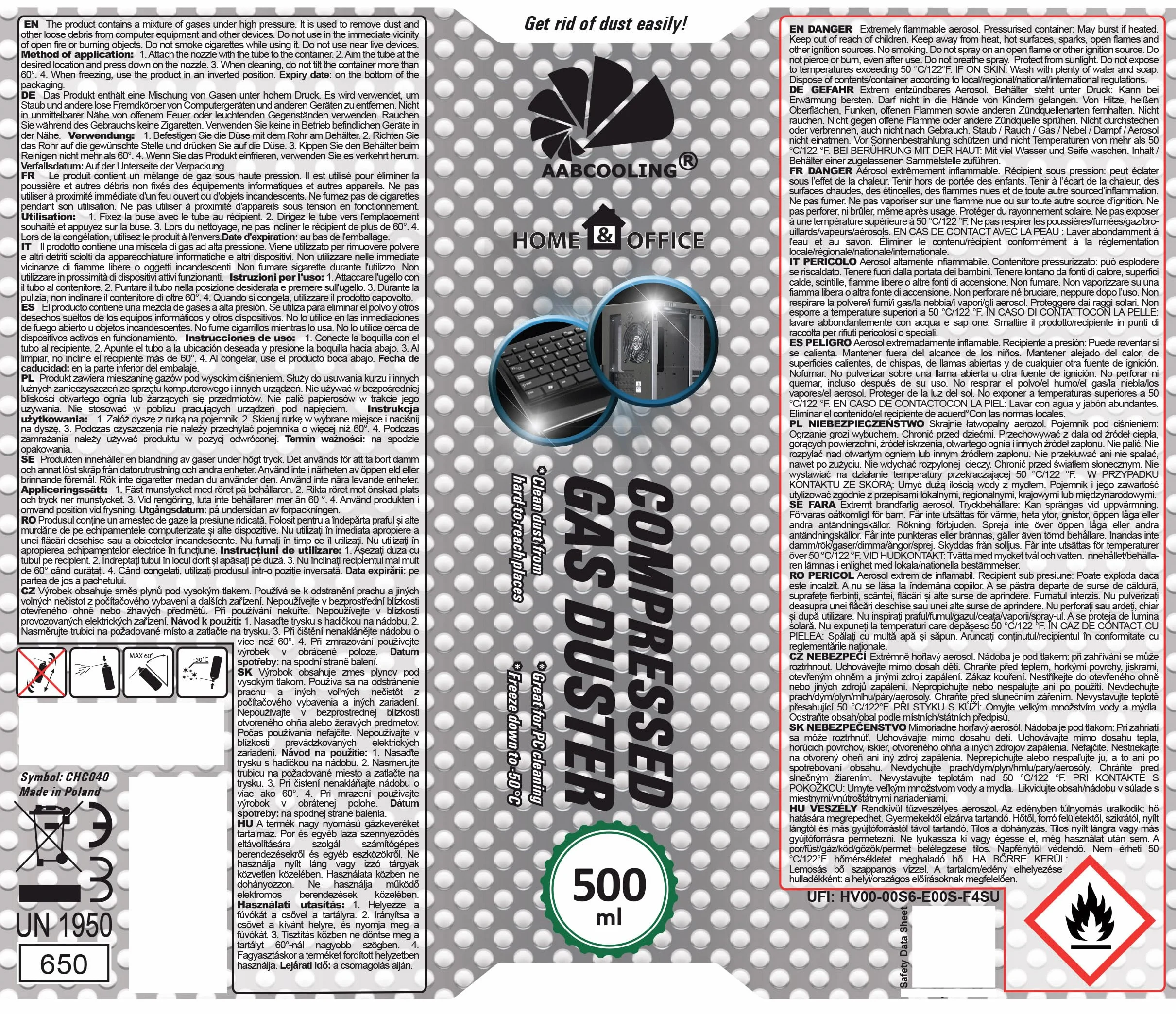 AABCOOLING Sprężony Gaz Duster 500 ml Odkurzacz w Sprayu do Czyszczenia Komputera