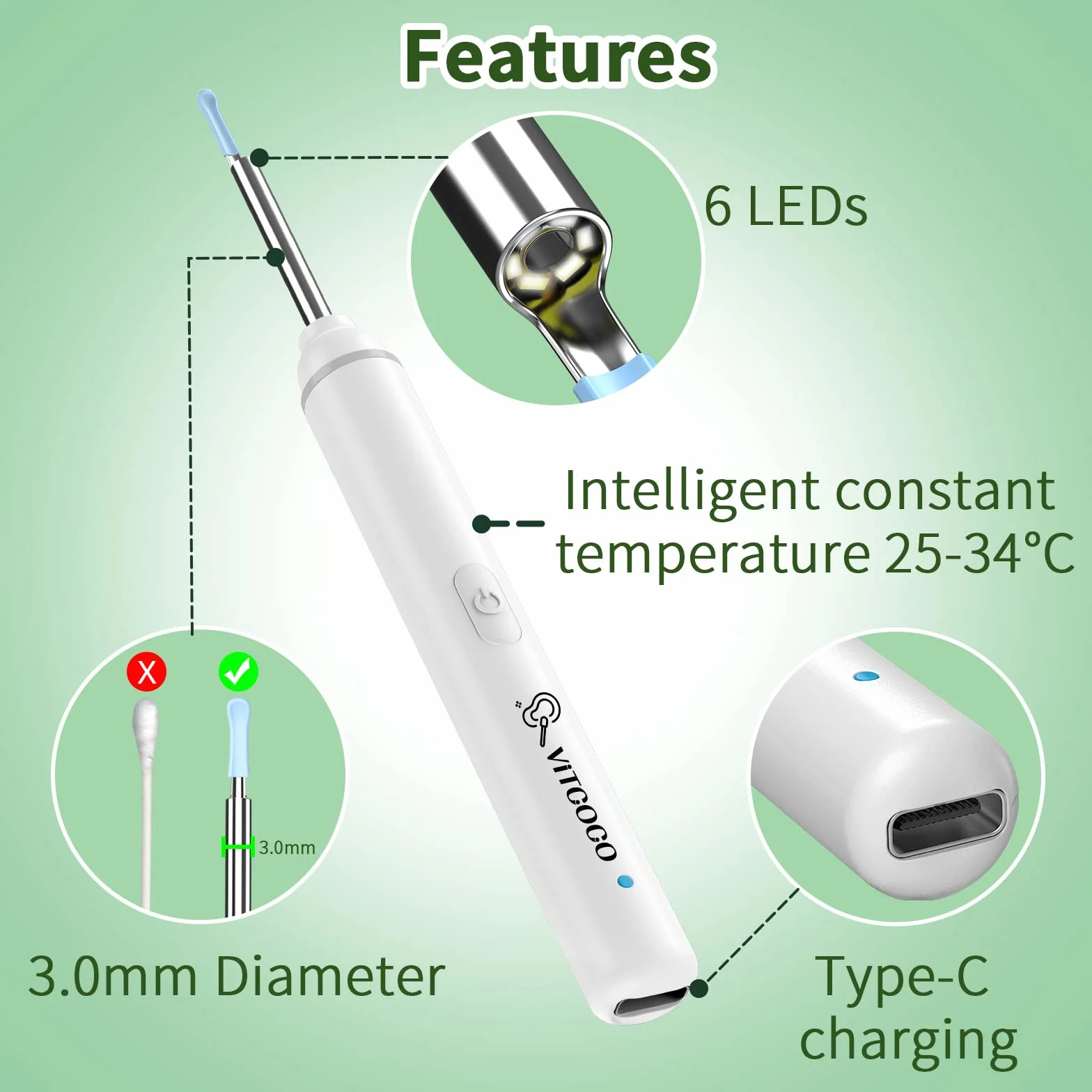 otoskop do usuwania woskowiny usznej, kamera do czyszczenia uszu HD 1920p, ultracienka, bezprzewodowa, wodoszczelna, z soczewką 3 mm i 6 LED, do iPhone'a, iPada, smartfonów z Androidem