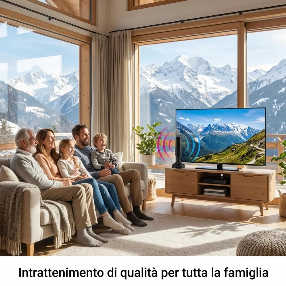 DEKO Antena DVB-T DVB-T2 ze wzmacniaczem, pokojowa HDTV, duży zasięg 360°, podstawa magnetyczna, kabel 5 m, 4K