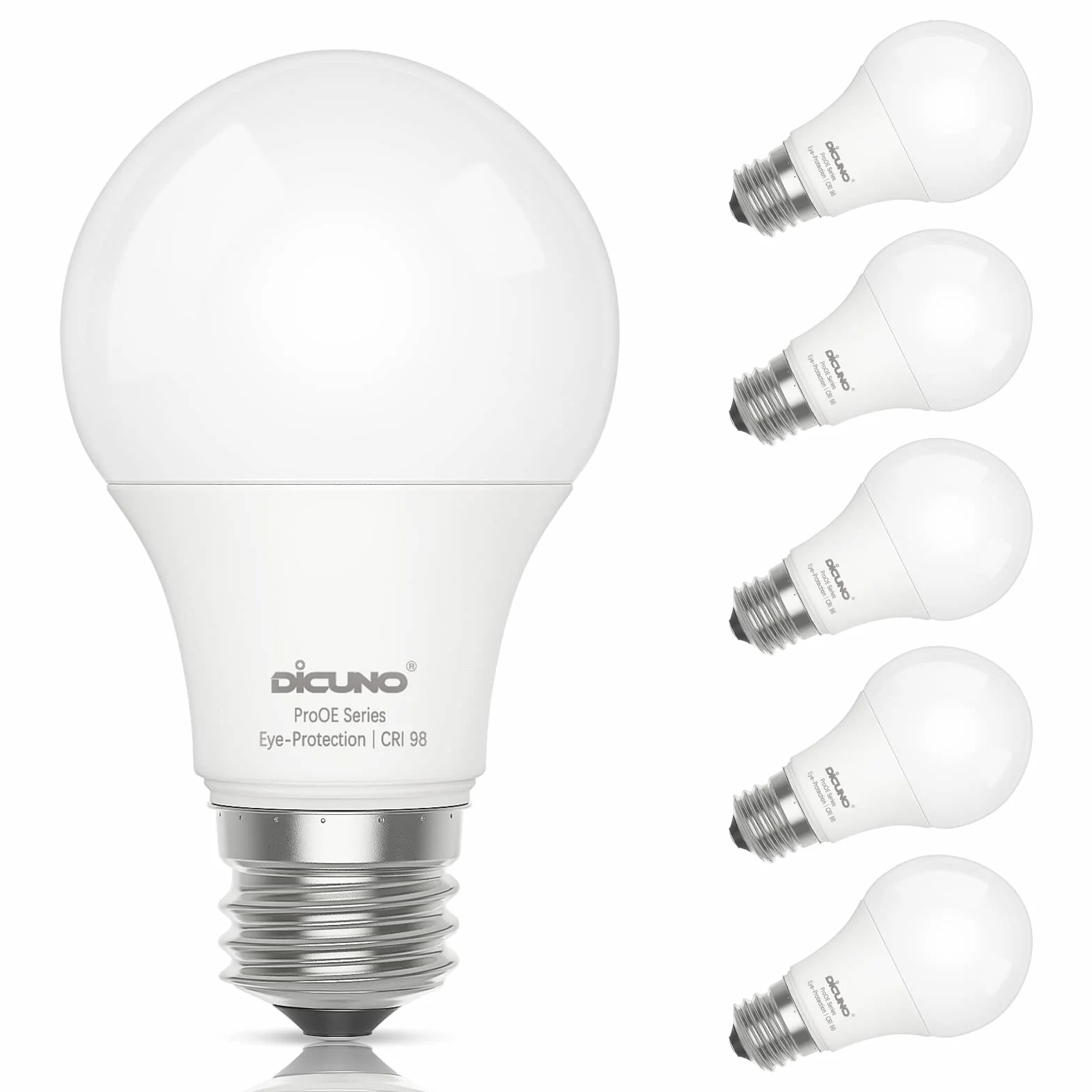 DiCUNO ProOE żarówka LED A60 9 W, oprawka E27, zimna biel, 5000 K, odpowiednik 60 W, 806 lumenów, IRC98, oszczędność energii, nieściemnialna, 100-240 V, zestaw 6 sztuk