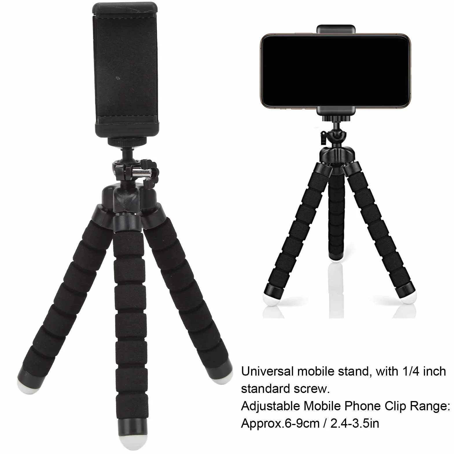 Elastyczny Statyw z Gąbki, Aluminiowy Statyw do Telefonu Komórkowego Selfie Stick, 30 Stóp Bezprzewodowy Pilot Zdalnego Sterowania Uchwyt na Telefon do Telefonu Komórkowego 6-9 Cm / 2,4-3,5 Cala