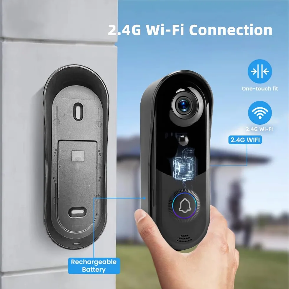 TKSTAR Smart HD 1080p kamera do drzwi wejściowych 2,4 GHz, bezprzewodowa, za pomocą aplikacji, Wi-Fi, 2-drożna komunikacja, wykrywanie ruchu, monitoring, karta pamięci, widoczność w nocy