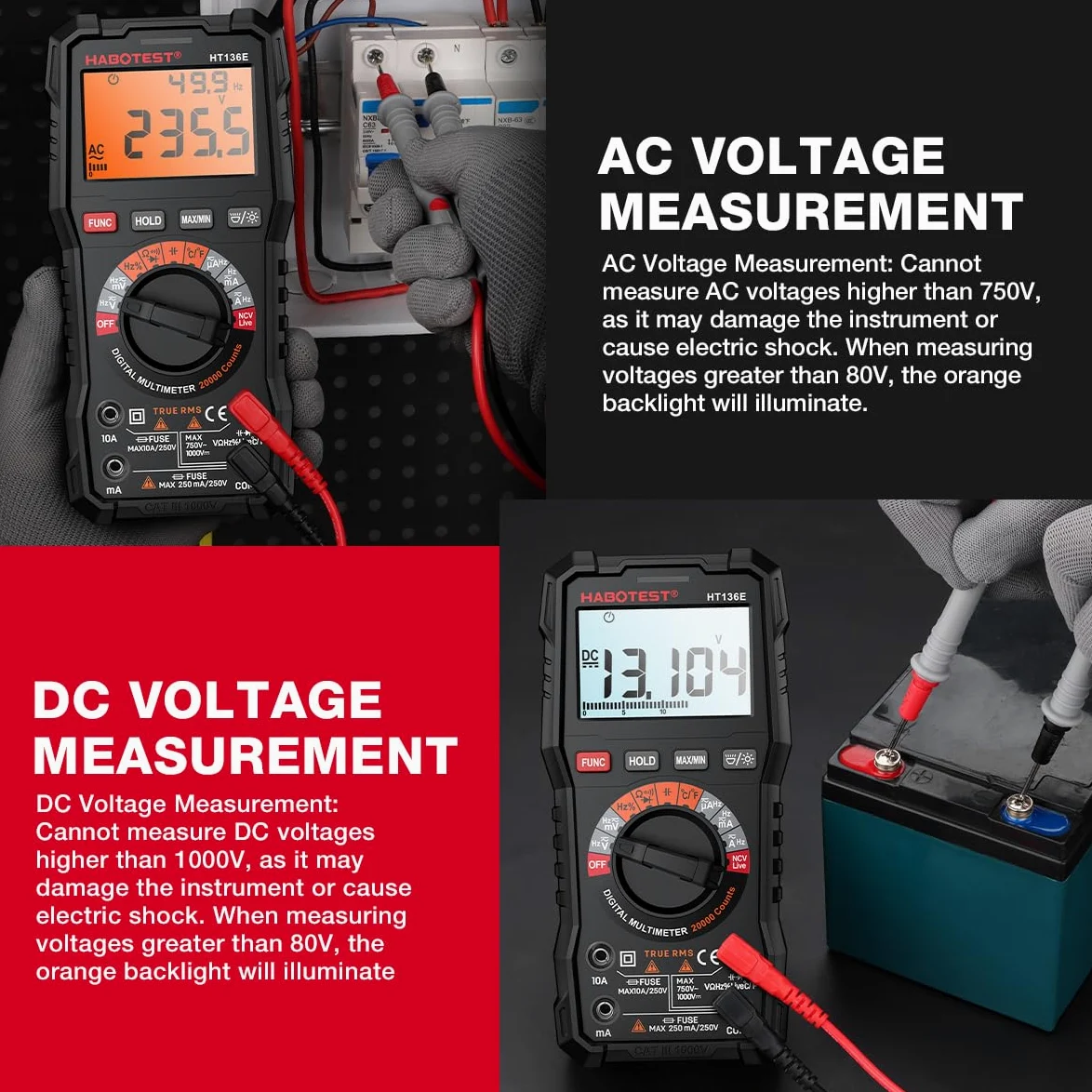 HABOTEST HT136E multimetr cyfrowy, wydajny tester dla profesjonalnych elektryków (HT136E)
