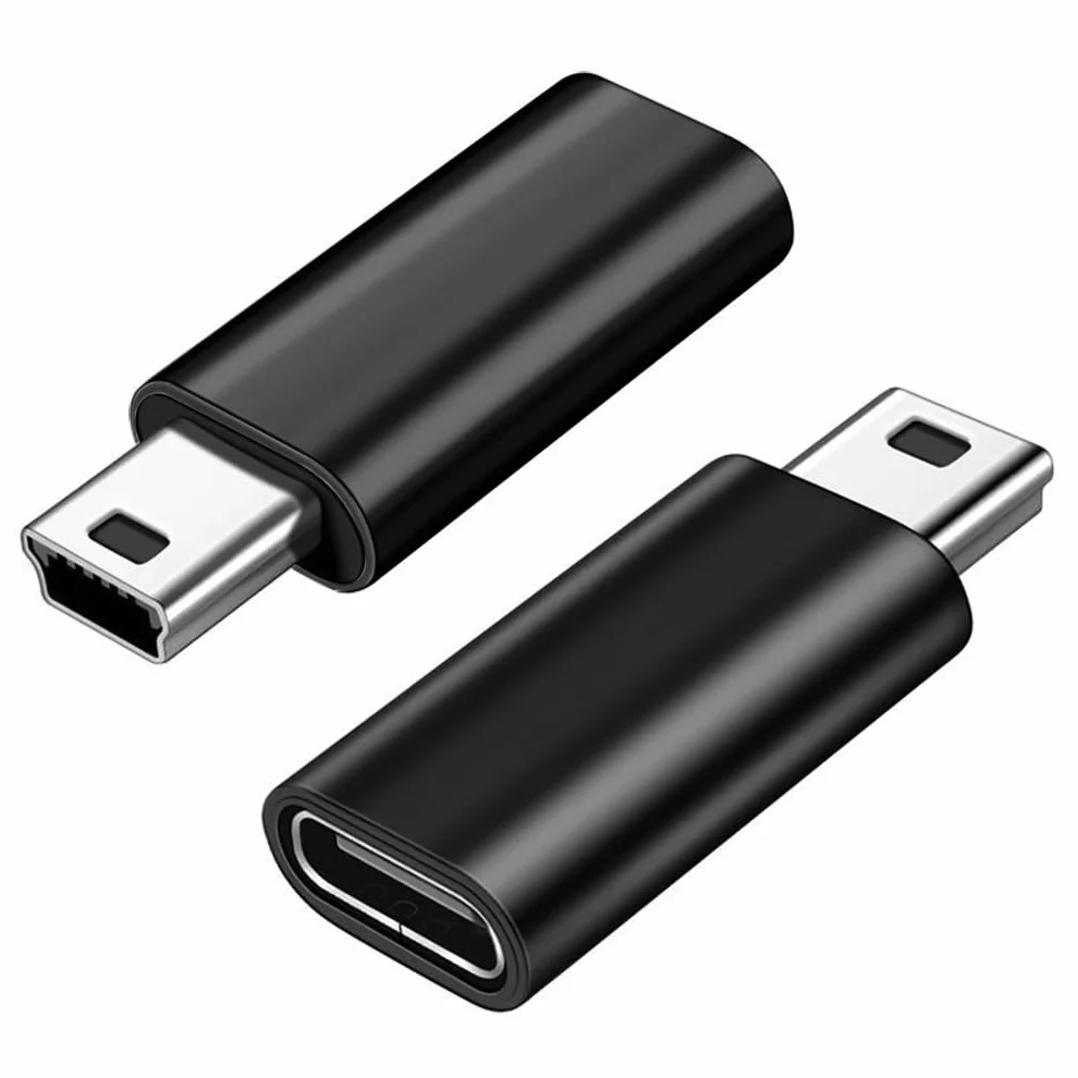 Adapter USB C na Mini USB 2.0 żeński męski, 2 sztuki, czarny