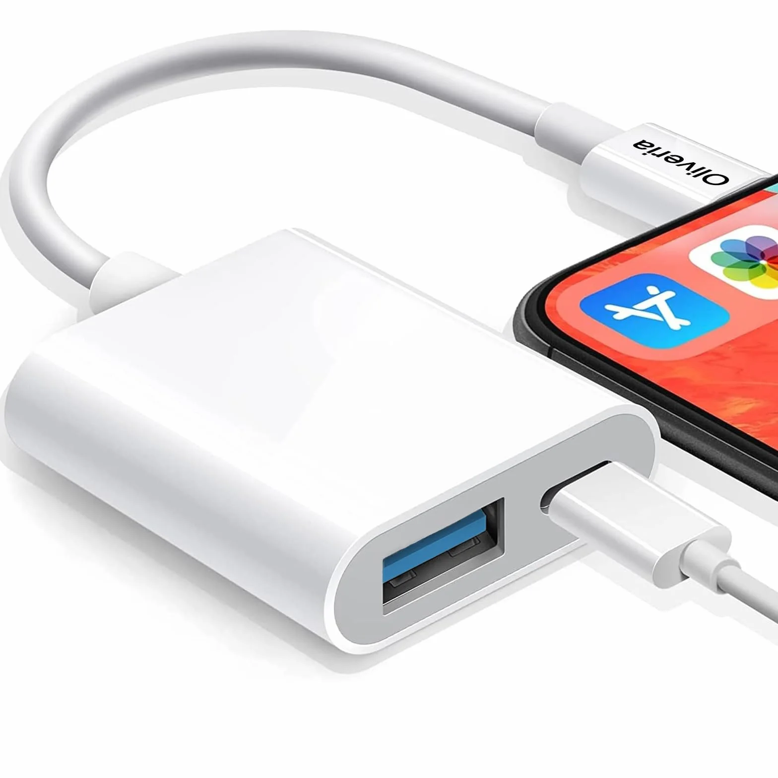 Adapter USB Oliveria do aparatu iPhone iPad, gniazdo OTG, kompatybilny z iPhone i iPad, równoczesne ładowanie i odczyt kart, Plug and Play, przenośny