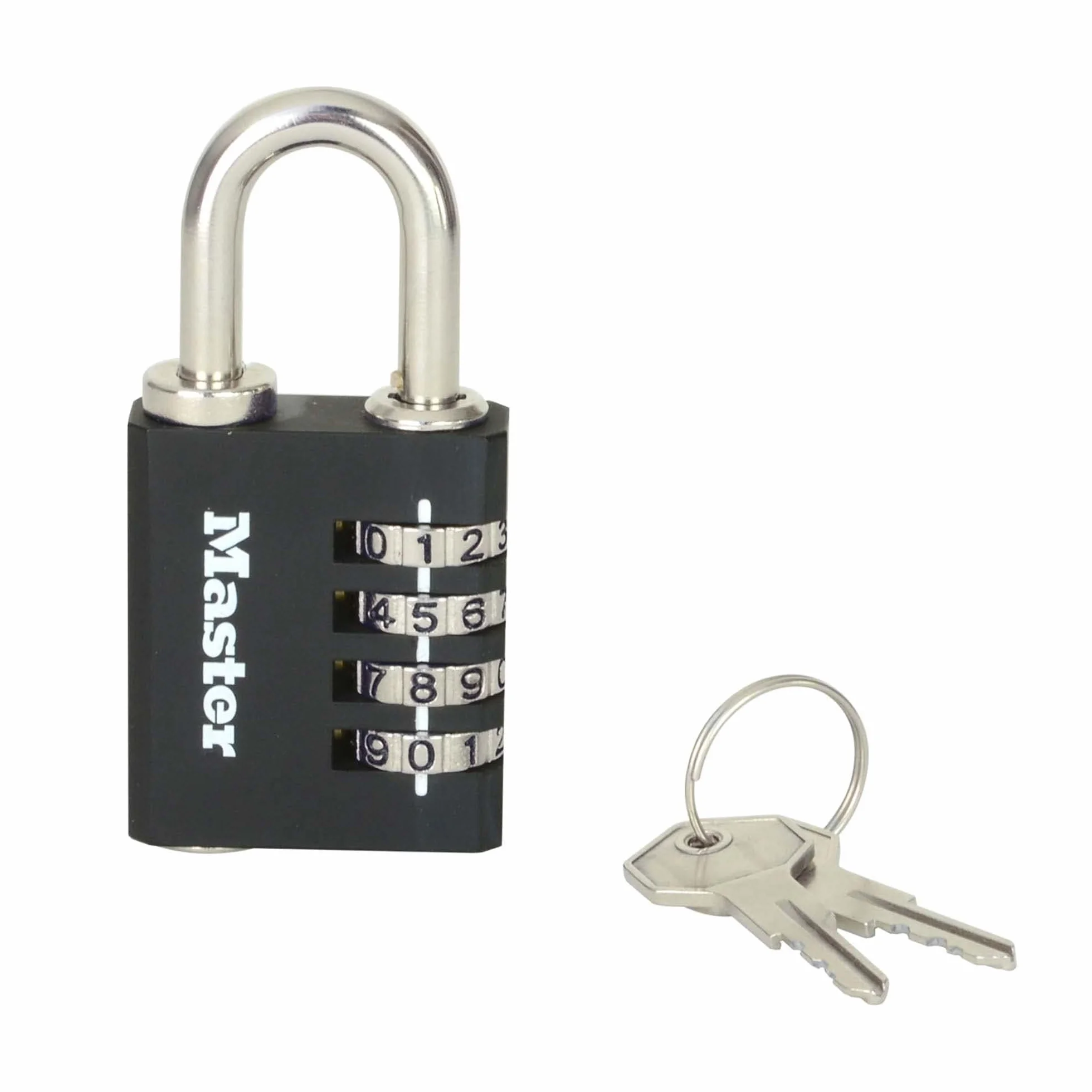 Master Lock Zinc 7641EURDBLK Wewnętrzna kłódka szyfrowa z kluczem zastępczym, 78 x 40 x 16 mm, czarna