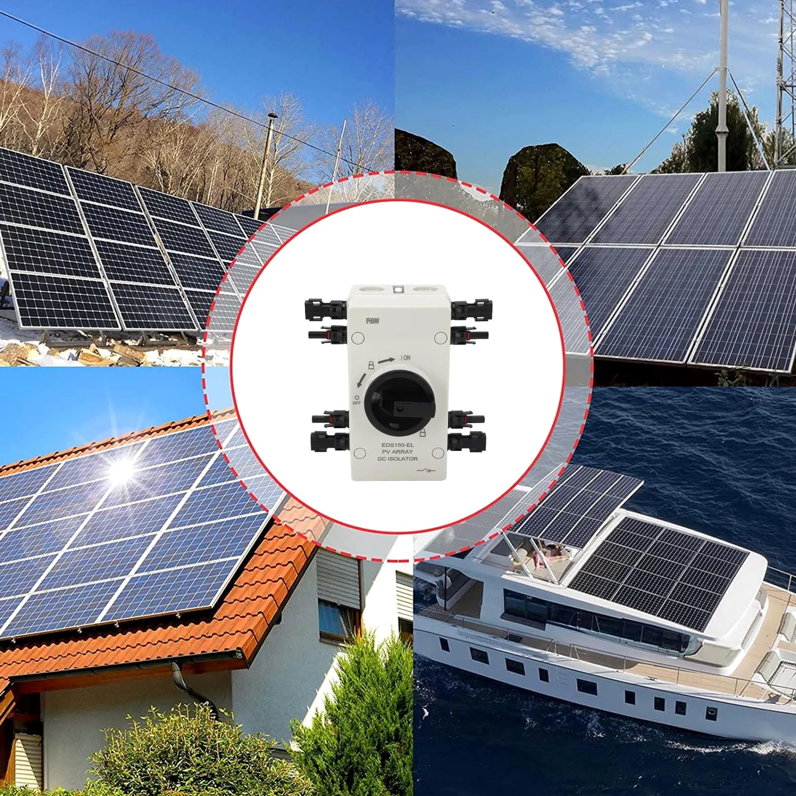 Generic Odłącznik Solarny 4P, Wodoszczelna Izolacja DC IP66 dla Systemów Zasilania energią słoneczną Poza Siecią i Podłączonych do Sieci, Obciążenie Znamionowe 32A