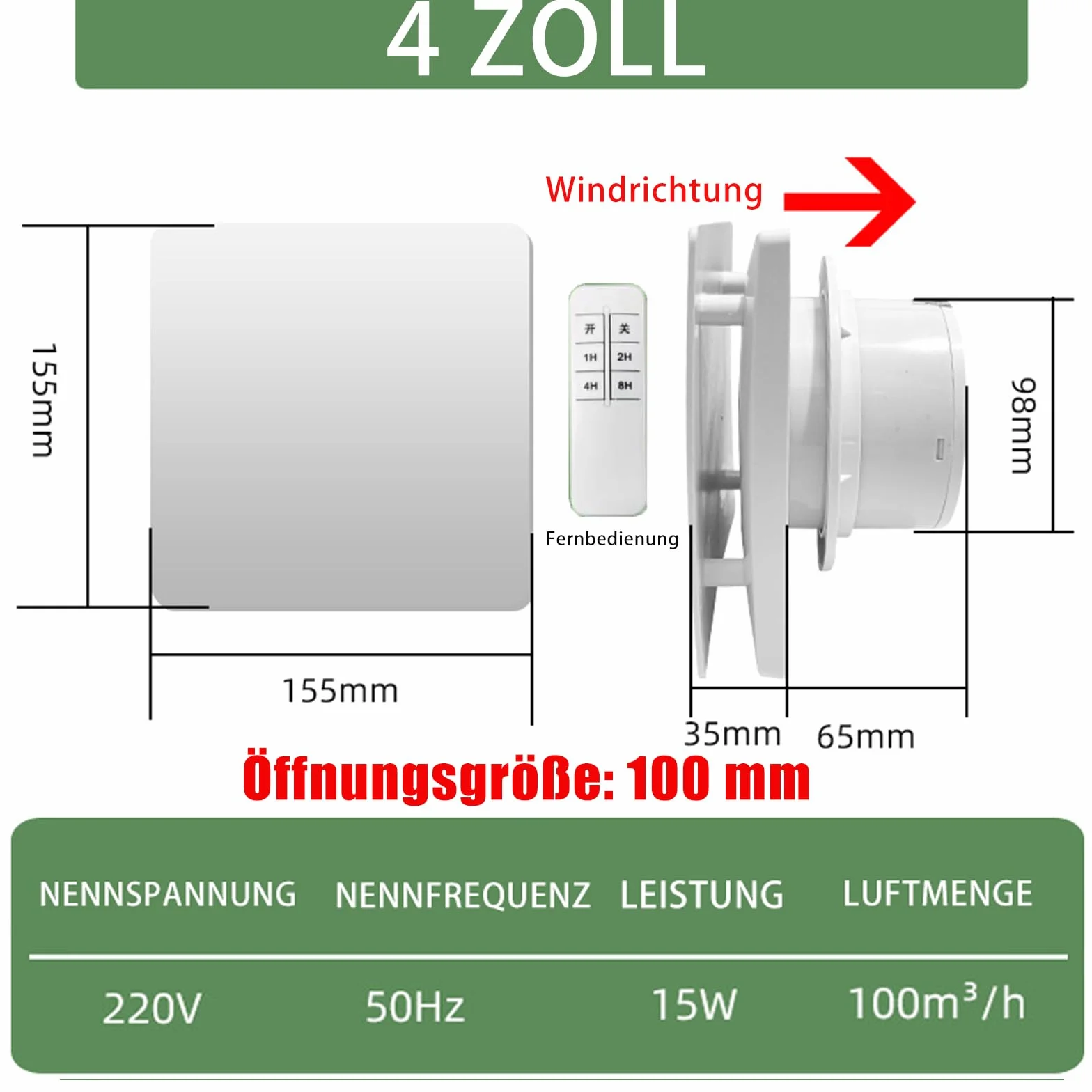 Wentylator wyciągowy, łazienkowy z pilotem zdalnego sterowania z timerem/zaworem zwrotnym, cichy wentylator okienny, 100 mm/150 mm, biały, 4 cale