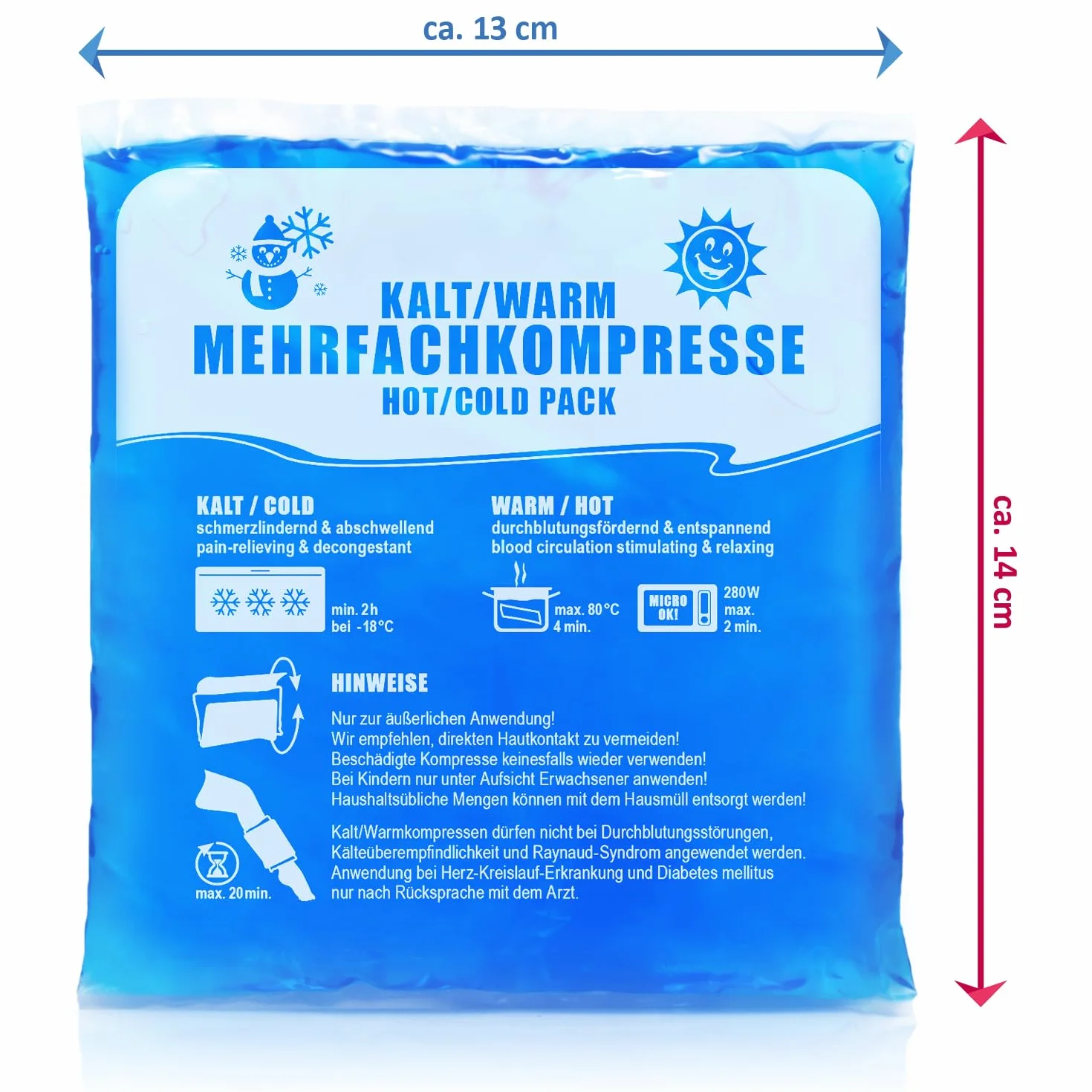 4x wielokrotne kompresy 16x9 cm, 14x13 cm - Gorace i zimne oklady wielokrotnego uzytku - Podkladka chlodzaca i podkladka rozgrzewajaca, mozna uzywac w kuchence mikrofalowej