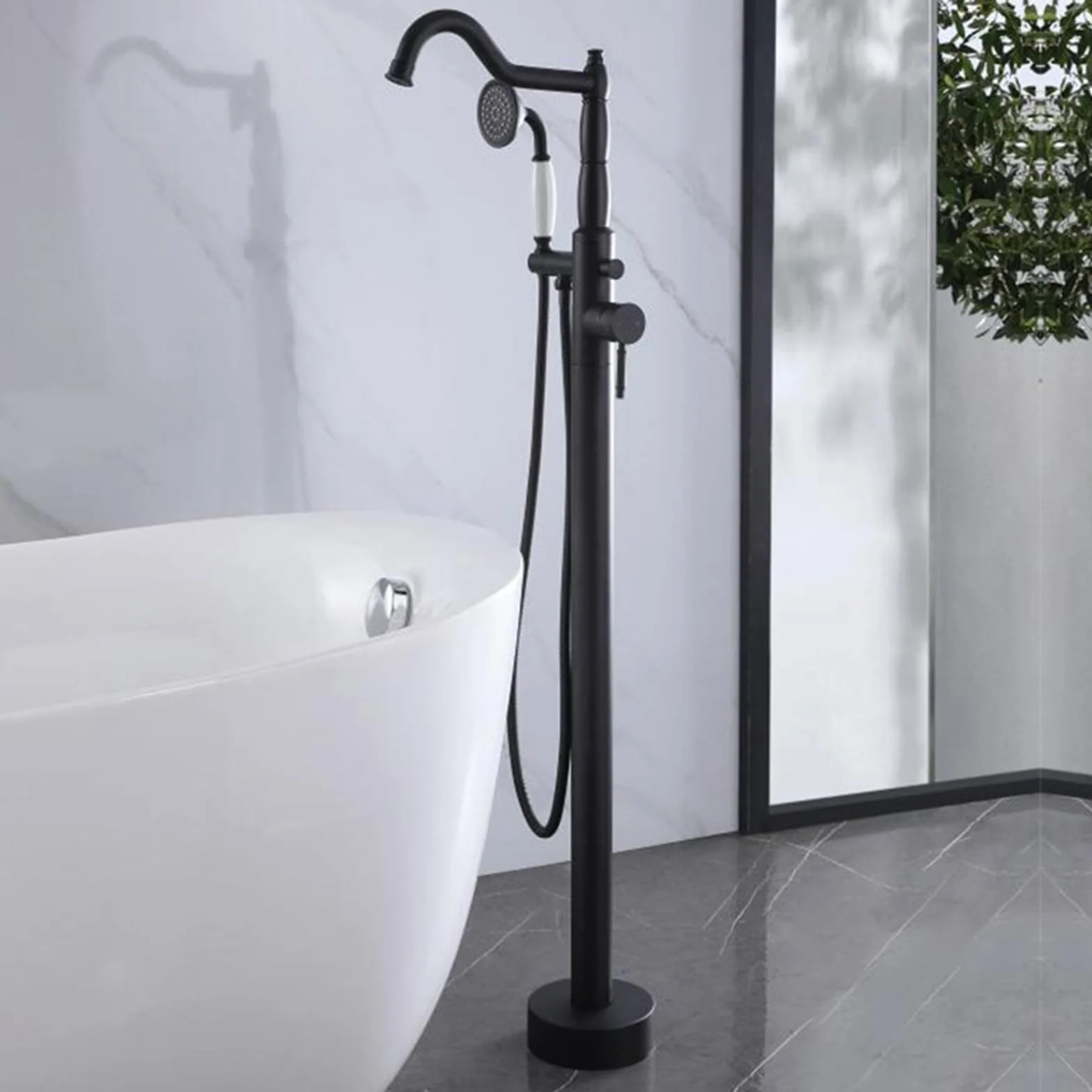 Bateria wannowo-prysznicowa wolnostojąca mosiężna bateria wannowa jednouchwytowa z obrotową wylewką bateria wannowa jednouchwytowa czarna