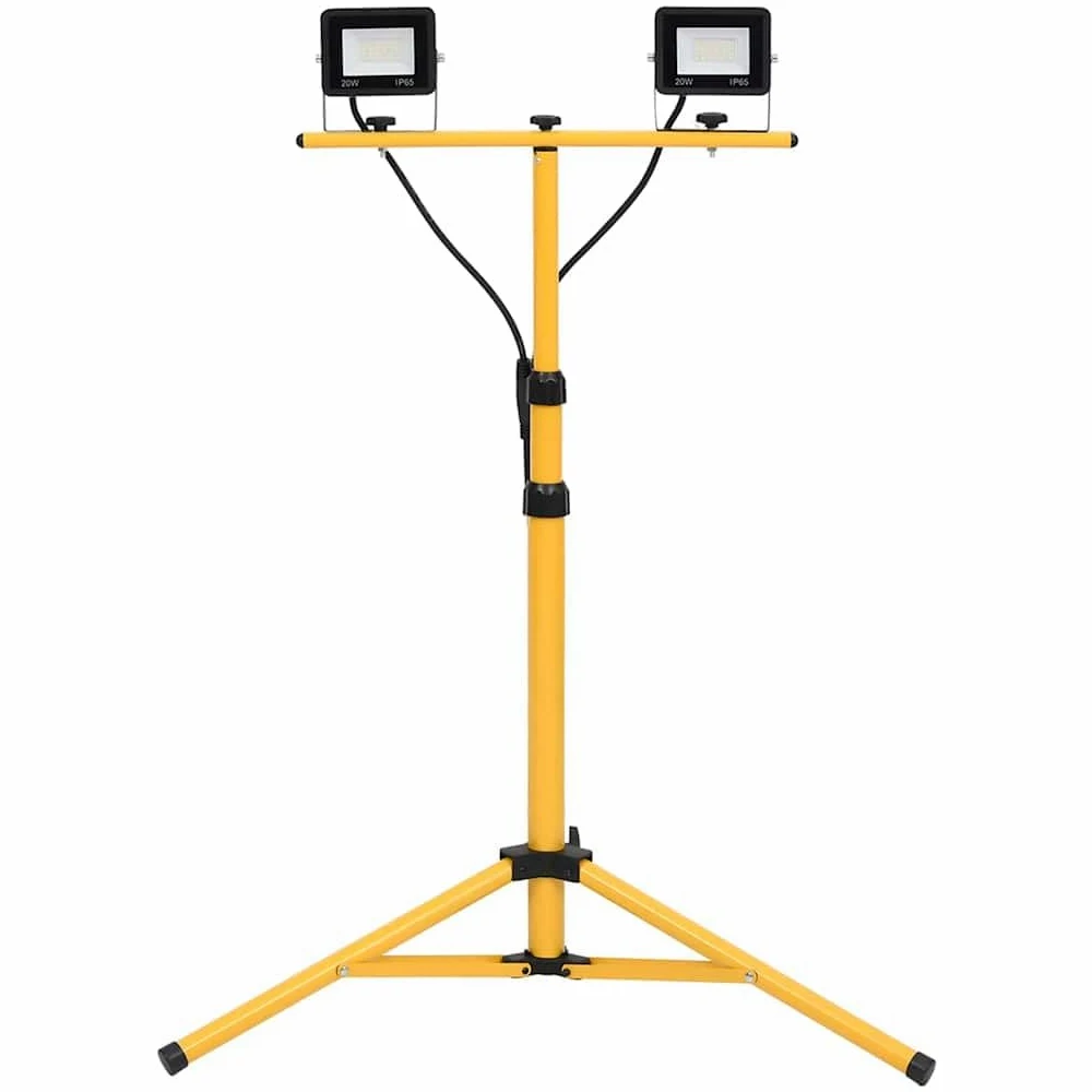 Reflektor budowlany LED ze statywem 2 x 20 W, teleskopowa lampa robocza zimna biel 6000 K, 2800 lm, ochrona IP, regulowany reflektor na plac budowy, do warsztatu i garażu, kabel 3 m