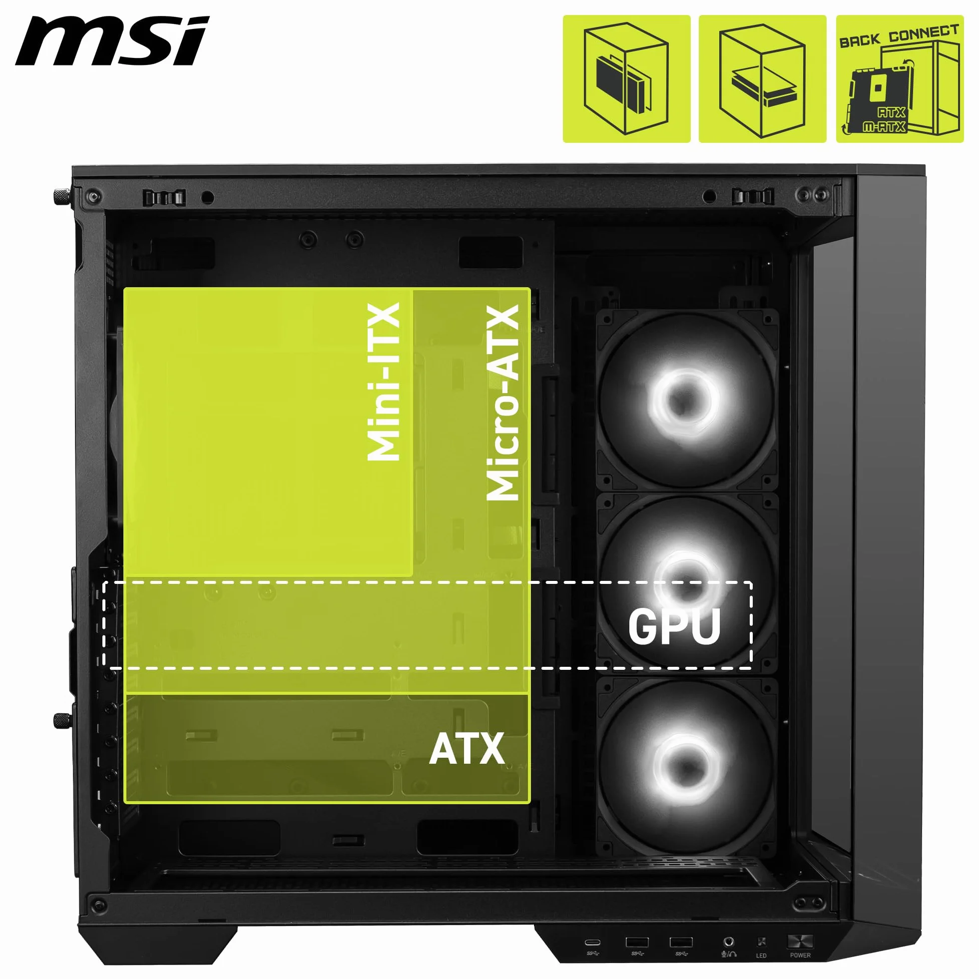 MSI MAG PANO 100R PZ obudowa ATX, USB typu C 20 Gb/s, pionowy wspornik GPU