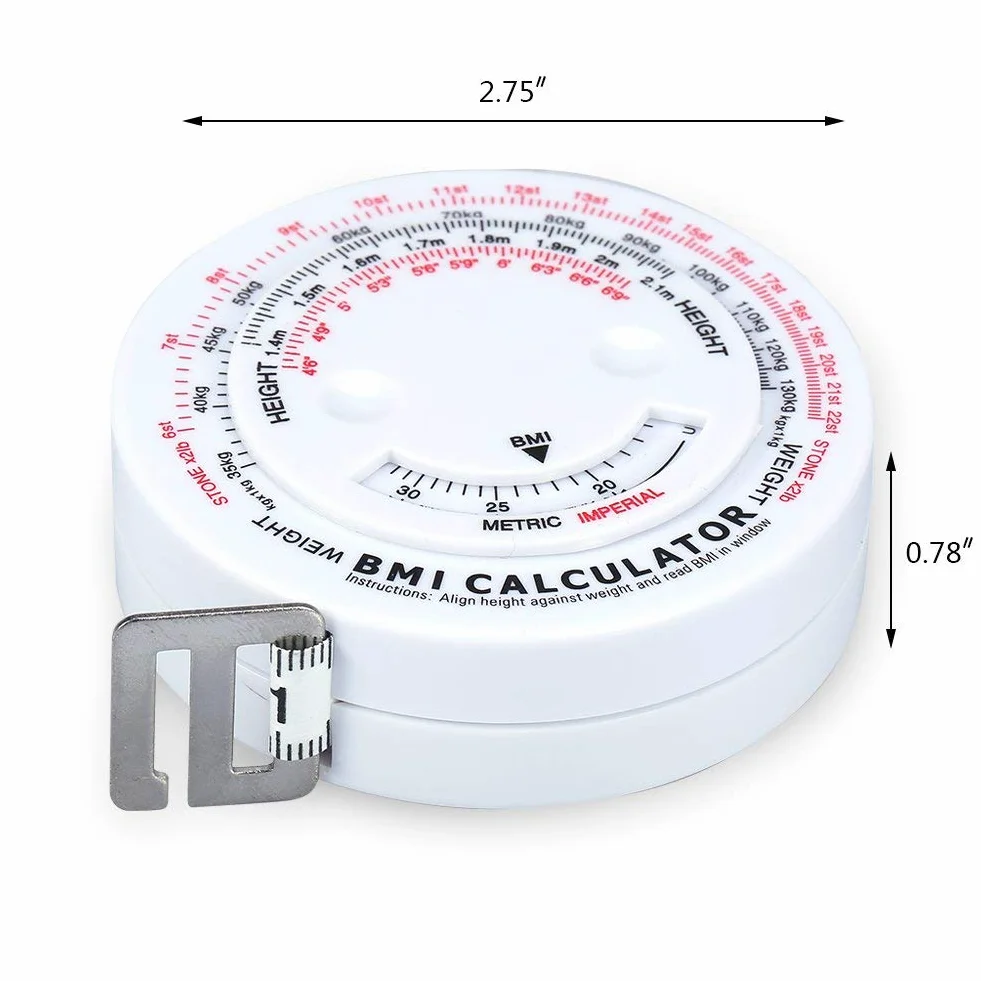 Sonew 741870227189 taśma miernicza 150 cm, chowana taśma miernicza BMI z kalkulatorem diety i odchudzania, biała, PCW + włókno szklane, 741870227189