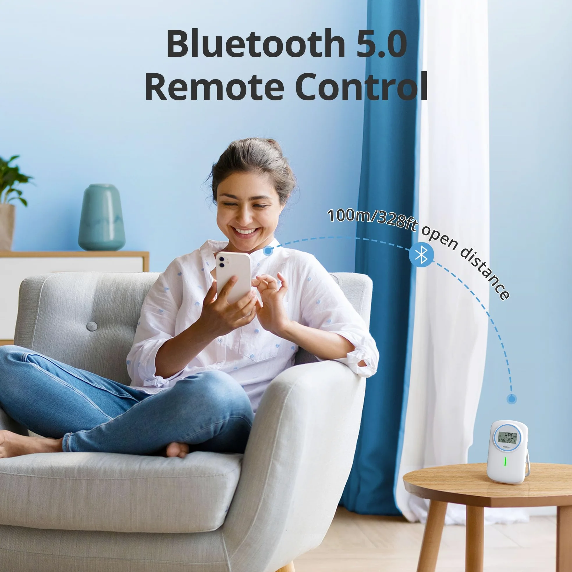 Inkbird Detektor CO2 Bluetooth, IAM-T2 monitor jakości powietrza w pomieszczeniach i wilgotności powietrza z aplikacją sterującą i funkcją alarmu do domu, szkoły, hotelu