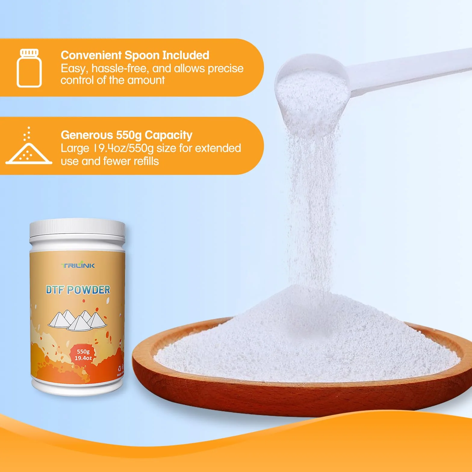 DTF Powder White Digital Transfer Hot Melt Adhesive, 550 g