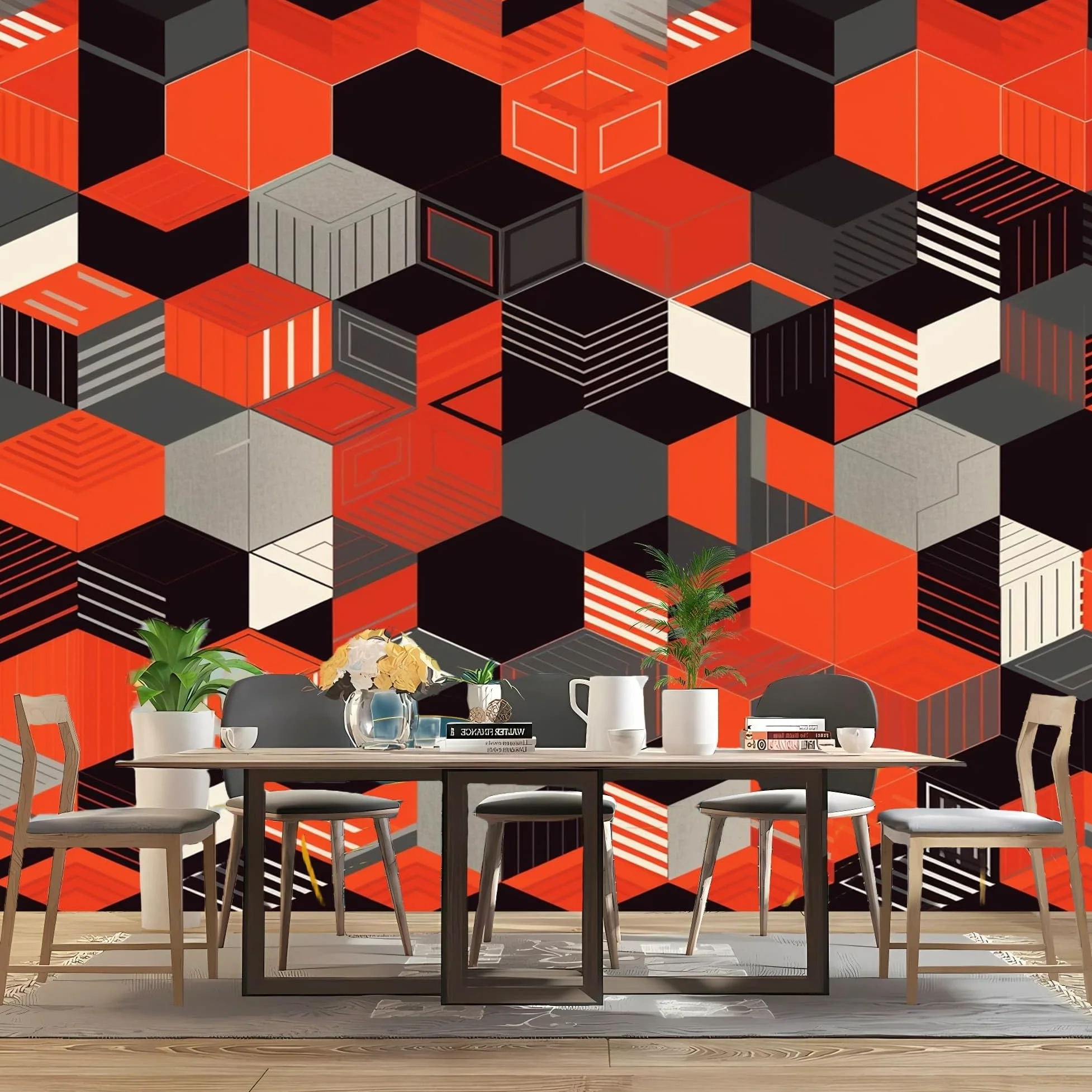 Fototapeta nowoczesna geometria plaster miodu abstrakcyjny mural z włókniny gigantyczny plakat 300 x 210 cm kolor pomarańczowy tapeta do różnych pomieszczeń tapeta ścienna, modna fototapeta