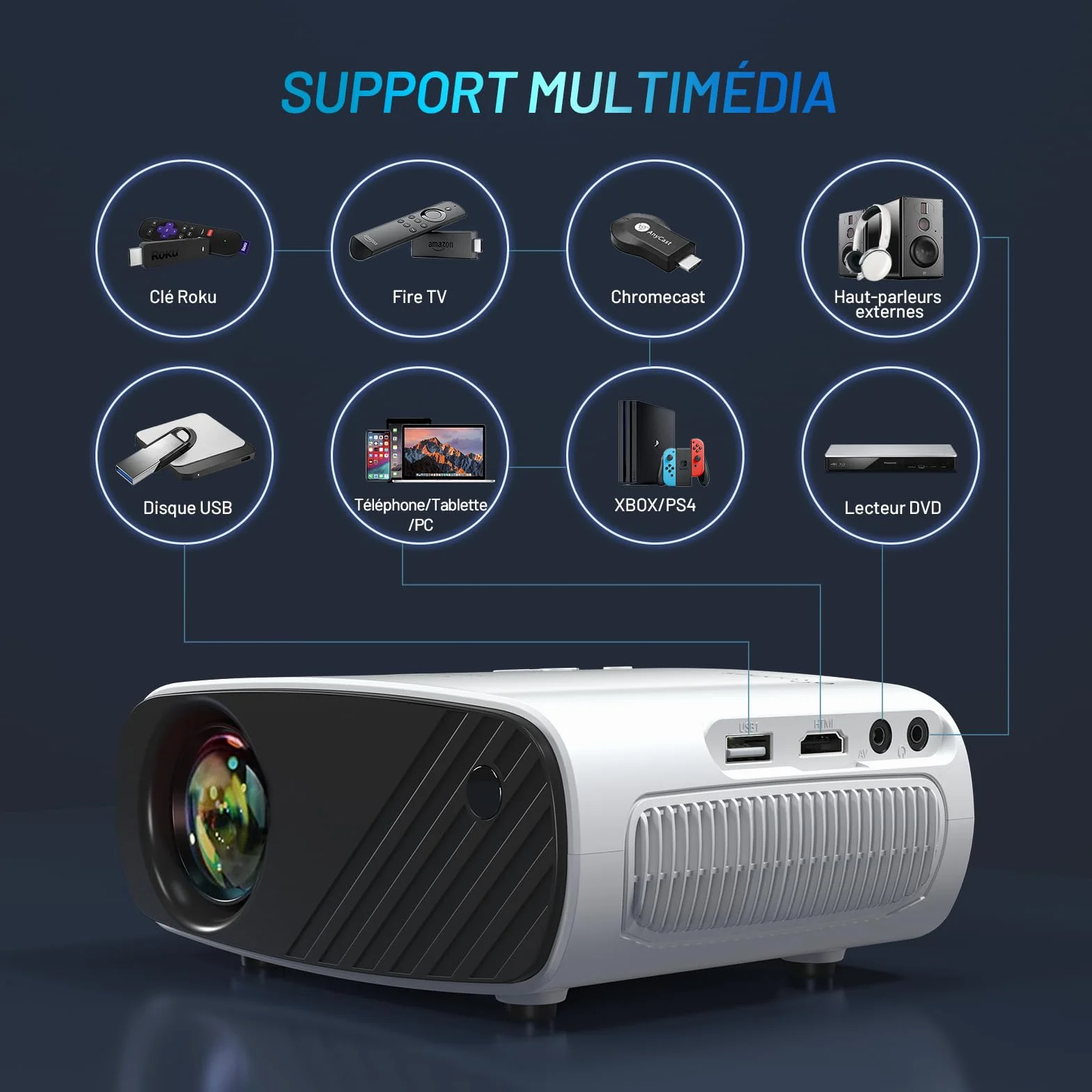 projektor ELEPHAS 1080P Full HD 14000Lux 4K ze statywem i torbą