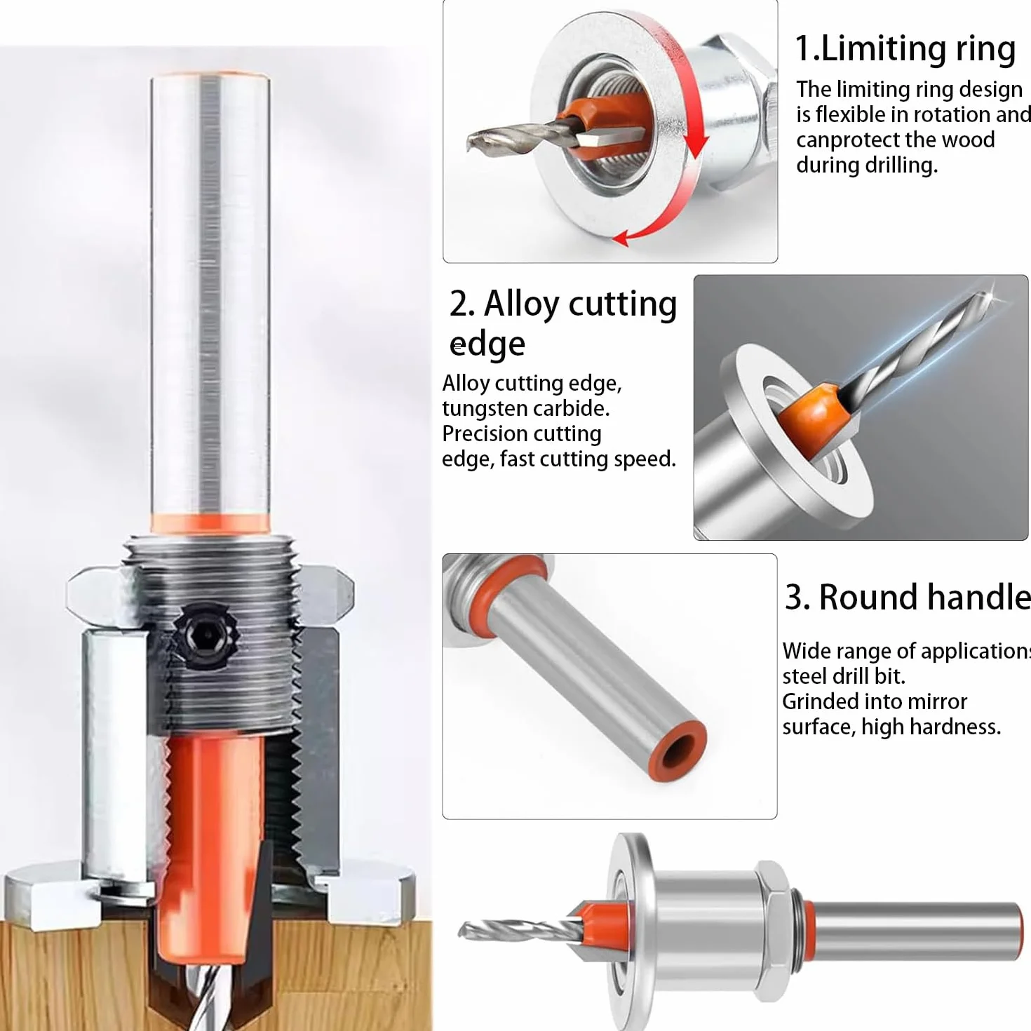 2 x zestaw wierteł stożkowych 8 mm z ogranicznikiem głębokości, wiertło do wiertła 2,8-3,2 mm z kluczem sześciokątnym i śrubami do drewna i tworzywa sztucznego