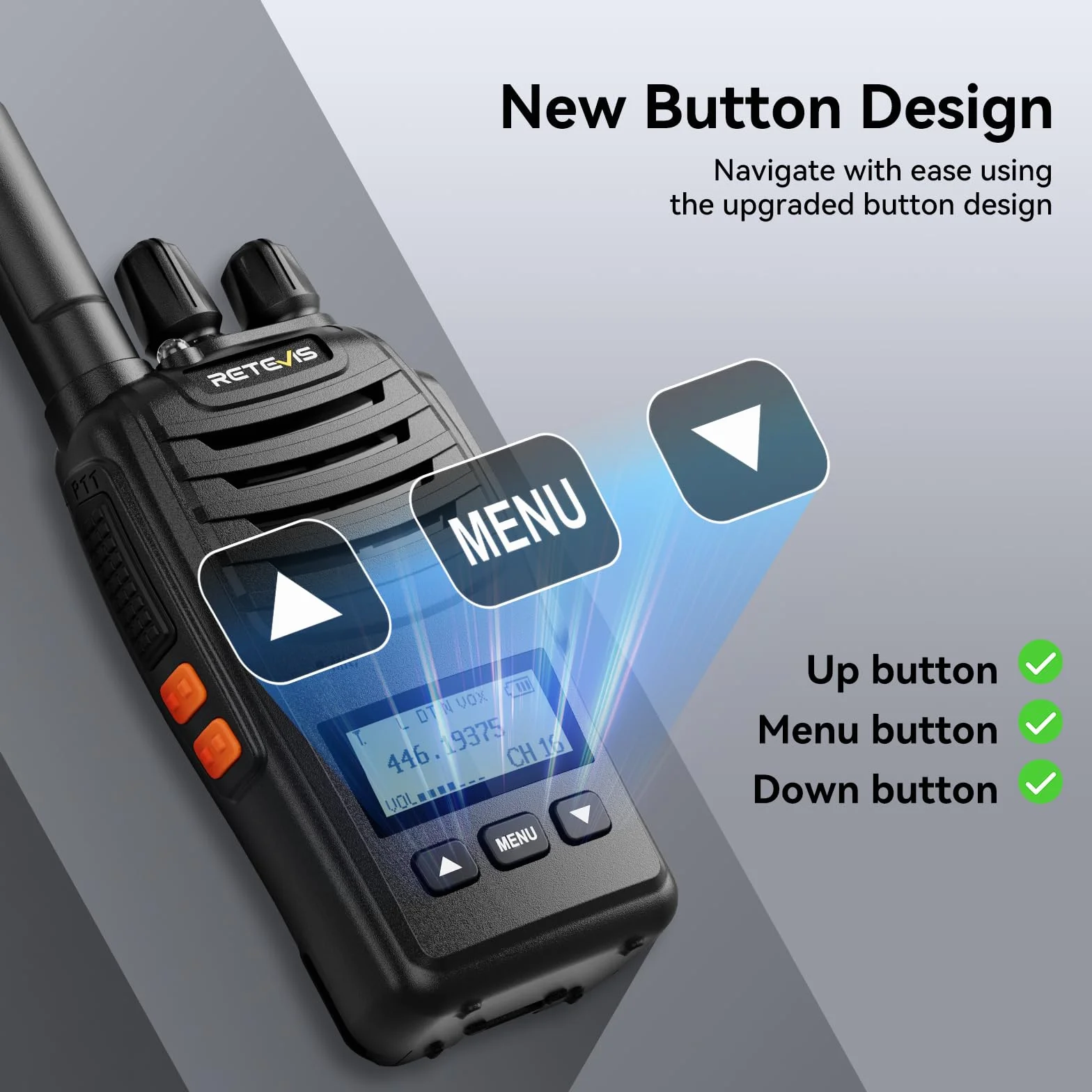 Retevis H777D Walkie Talkie PMR446 z Ekranem LCD, Ładowanie Typu C, 1200 mAh, Alarm Awaryjny, 2 Sztuk Czarne