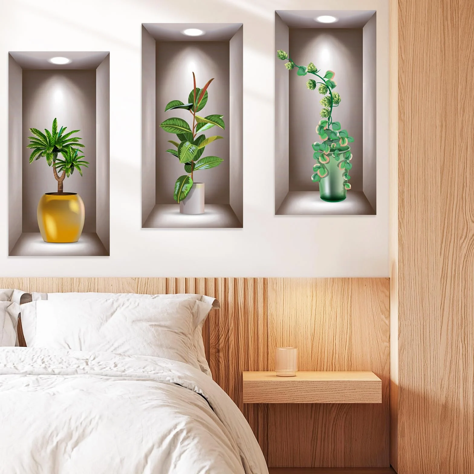 3 sztuki naklejek ściennych 3D na ścianę, tatuaż ścienny, do salonu, wazony, zielone rośliny, naklejki ścienne 3D, winylowe naklejki ścienne do sypialni, biura, kuchni, dekoracja ścienna