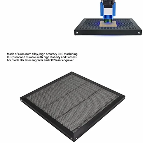 Platforma do cięcia laserowego, aluminiowy blat roboczy o strukturze plastra miodu z płytą, do grawerowania CO2 lub paneli ze stopu diodowego, 400 x 400 mm, wzór siatkowy