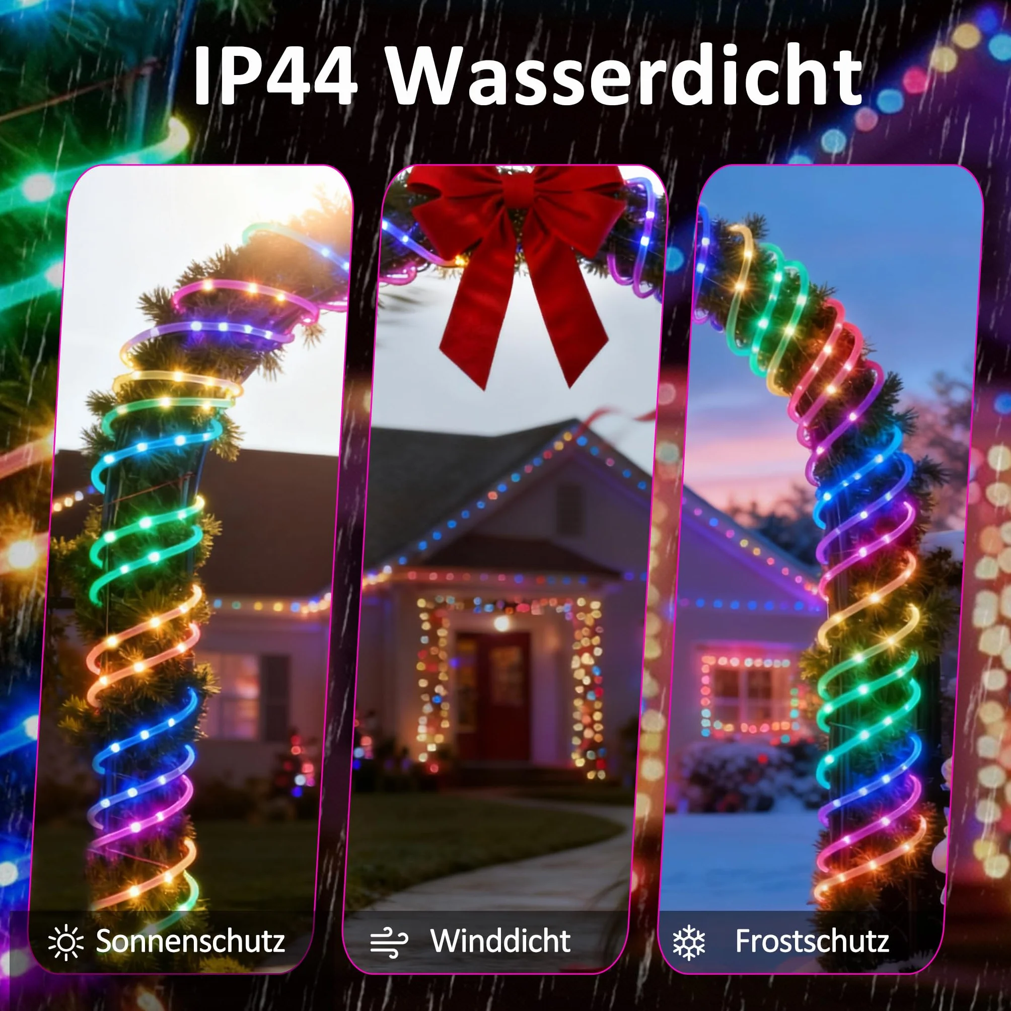 YRHome wąż świetlny LED, 100 m, 1000 diod LED, z wtyczką, do użytku na zewnątrz, z timerem, 8 trybów i możliwością regulacji jasności, IP44, wodoodporny, oświetlenie dekoracyjne RGB LED, do użytku