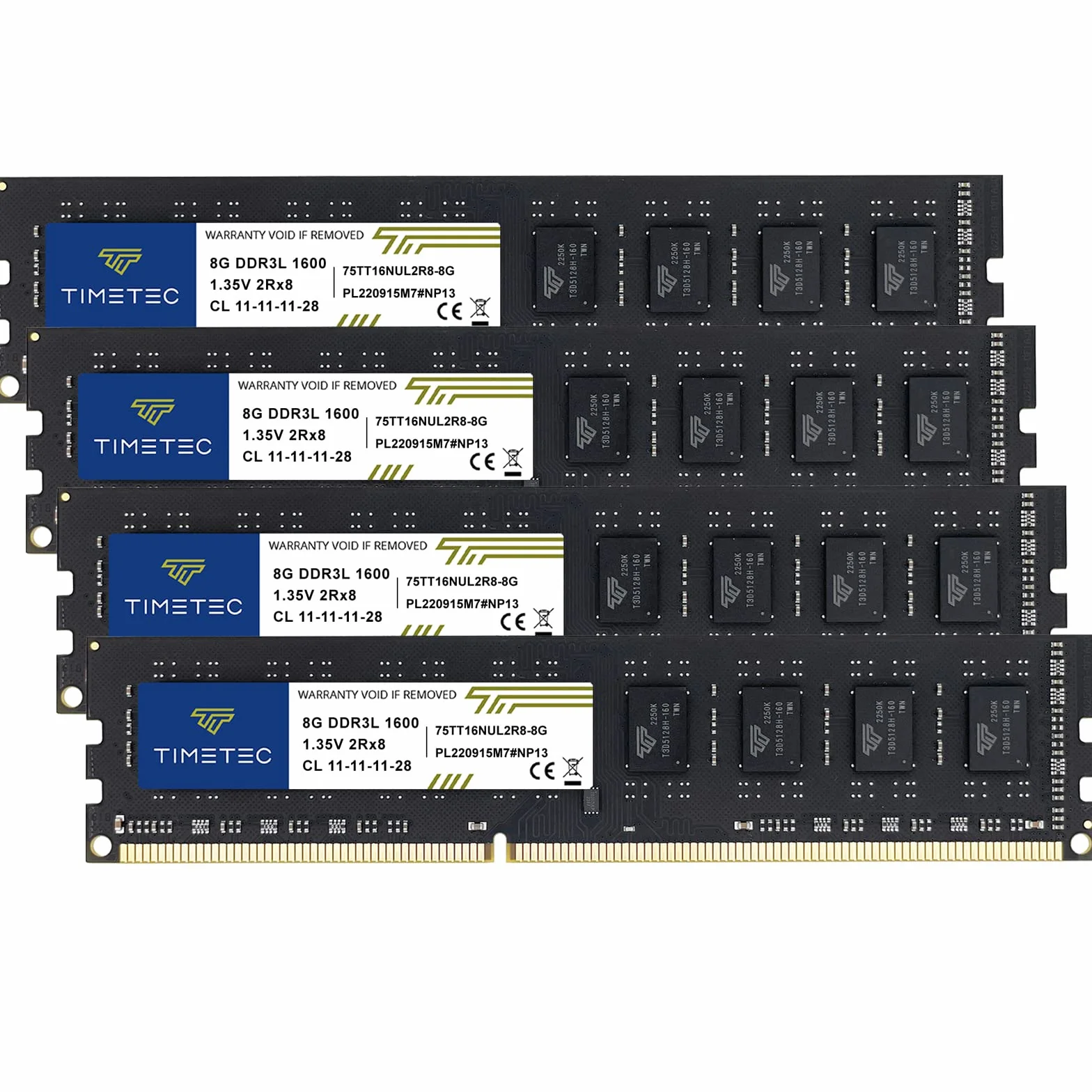 Timetec Hynix IC DDR3 PC3-12800 1600 MHz bez ECC niebuforowany 1,35 V/1,5 V podwójna ranga 240-pinowy UDIMM komputer stacjonarny pamięć RAM moduł (zestaw 32 GB (4 x 8 GB))