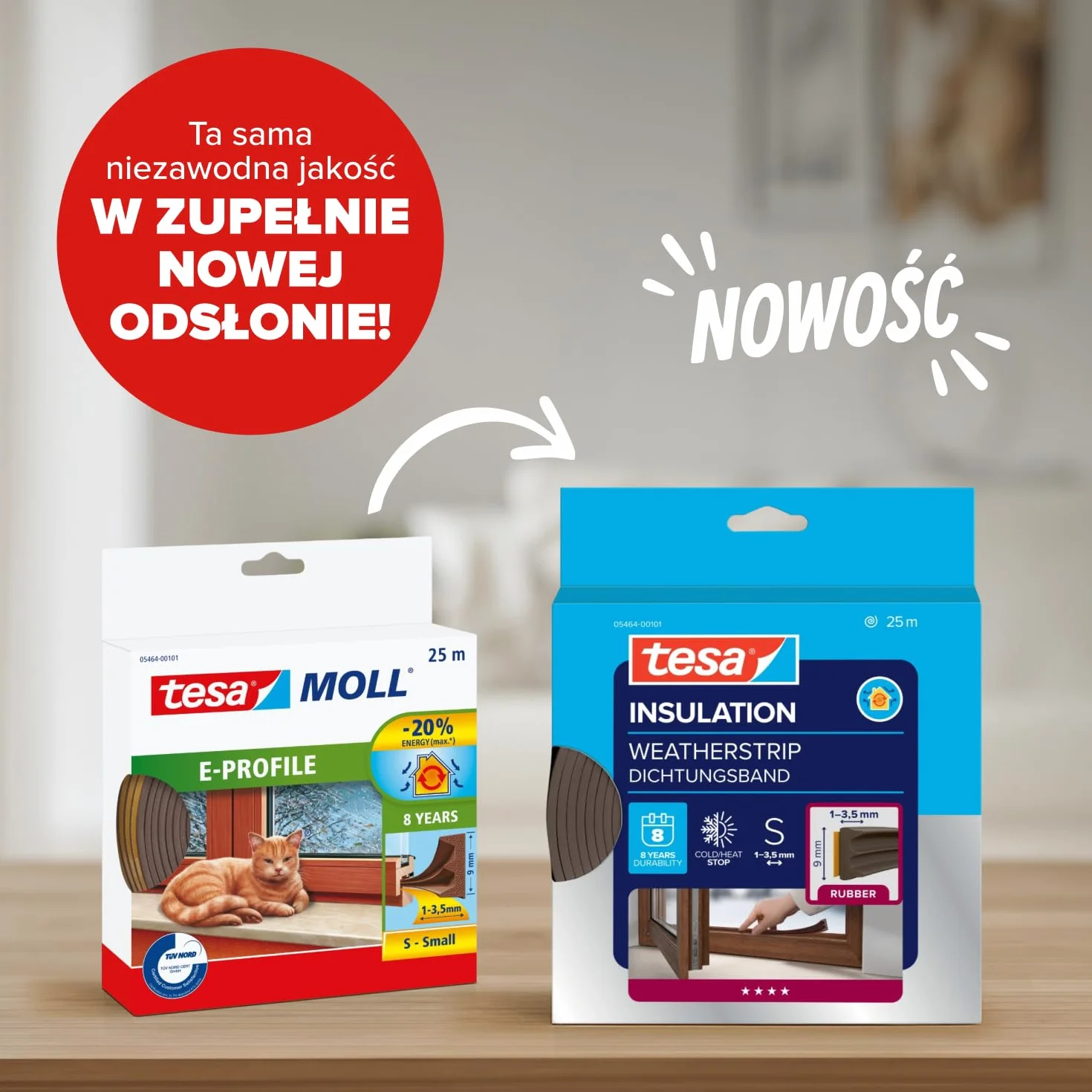 tesa INSULATION S taśma uszczelniająca - Samoprzylepna gumowa uszczelka do izolacji szczelin w oknach i drzwiach - Brązowa - 25 m x 9 mm x 4 mm