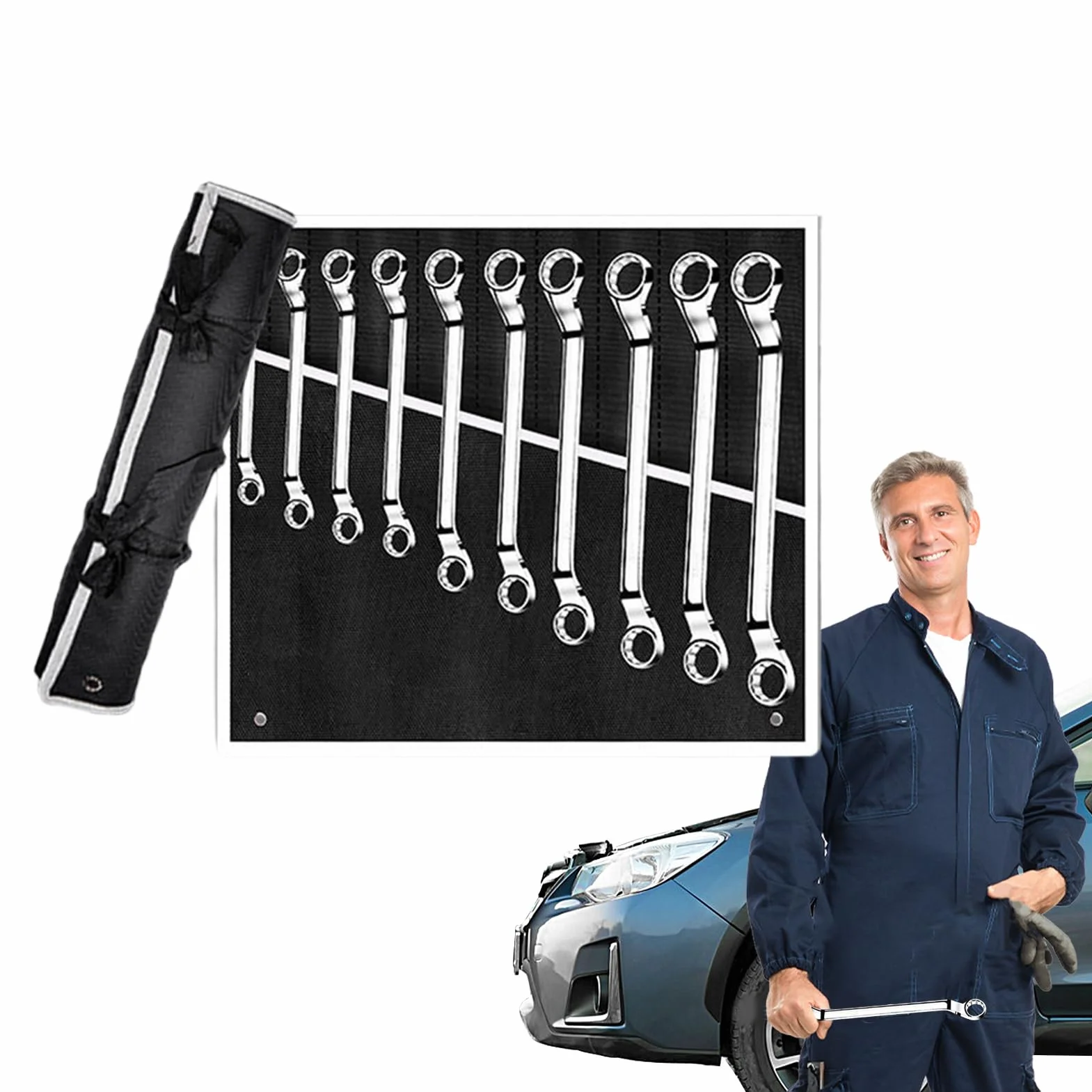 Zestaw Kluczy Grzechotkowych Klucze nasadowe metryczne w zestawie 10 sztuk | Stal Chromowo-Wanadowa Narzędzia Dla Mechaników Do Konserwacji Rowerów i Sprzętu Rolniczego
