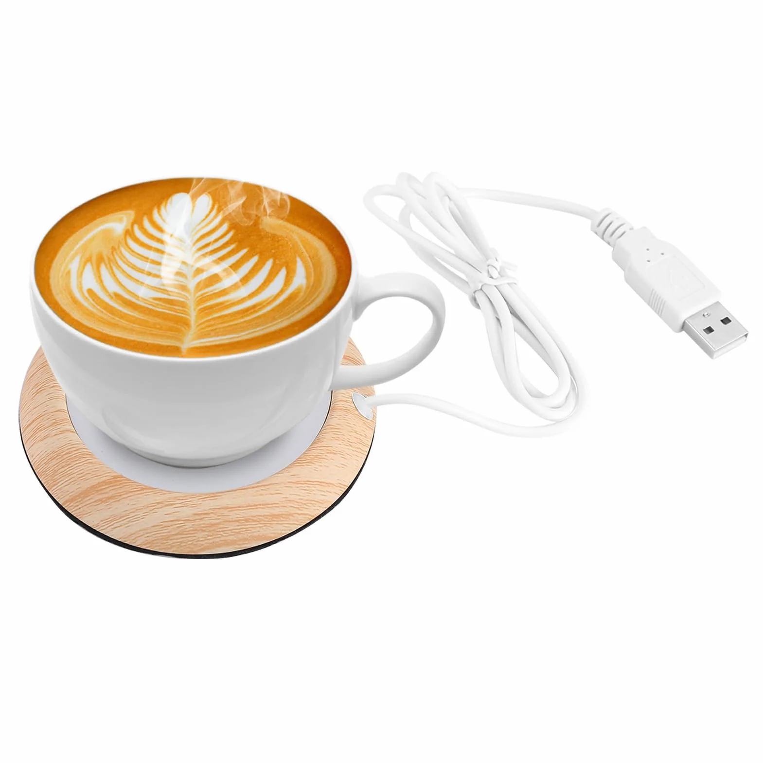 Kubek do kawy USB cieplej Coaster, podgrzewacz do filiżanek z drewna ziarno ciepła mata pod kubek do napojów, płyta grzewcza do kawy z mlekiem do użytku biurowego/domowego (jasne ziarno drewna)