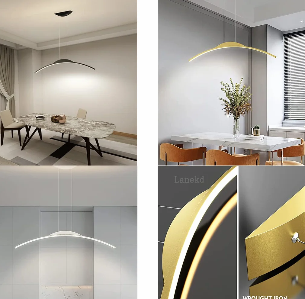 Lampa stołowa do jadalni Lampa wisząca LED Żyrandol LED Lampa wisząca Kuchnia Nowoczesna Jadalnia Lampa Wisząca Ściemnianie Arc Design Żyrandole (Czarny, L150 CM)