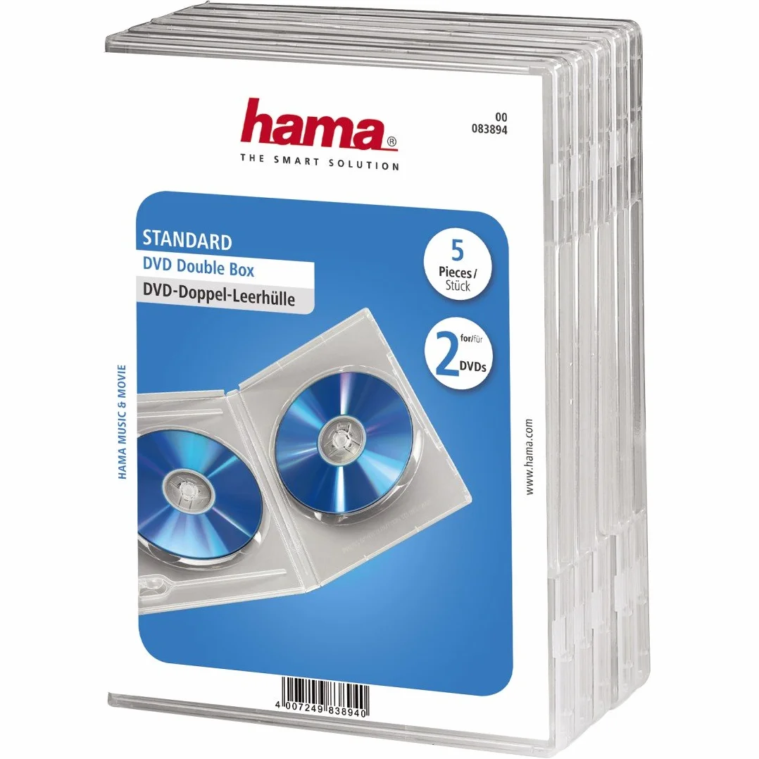 Hama Podwójne etui na DVD (również pasujące do płyt CD i Blu-ray, z folią do wkładania covers) 5 sztuk, przezroczyste