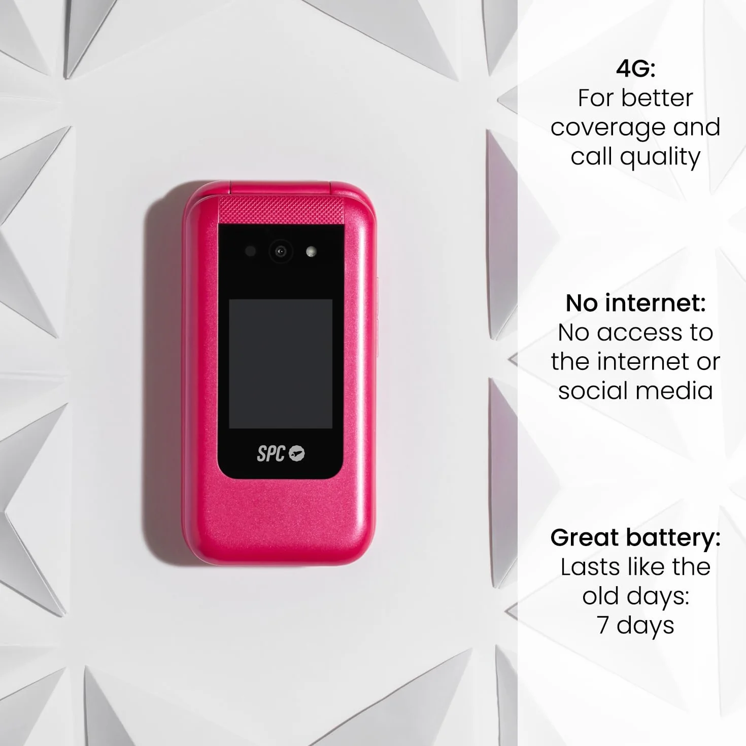 SPC Wild – Basic 4G Mobile do cyfrowego odłączania i pierwszego bezpiecznego połączenia dla nastolatków, aparat, podwójny ekran, przycisk SOS i bateria 7-dniowa | różowy
