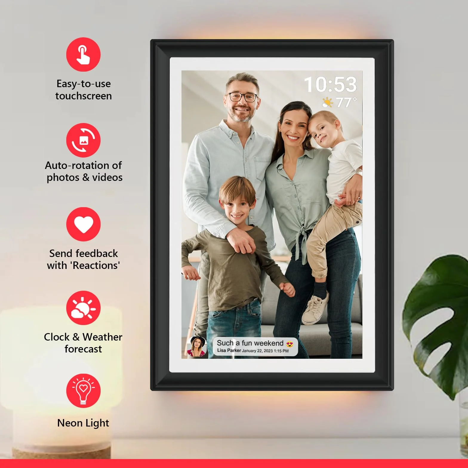 Cyfrowa ramka na zdjęcia – ekran Full IPS 10,1 cala, elektroniczna ramka na zdjęcia, WiFi Frameo z oświetleniem nastrojowym, Boże Narodzenie!