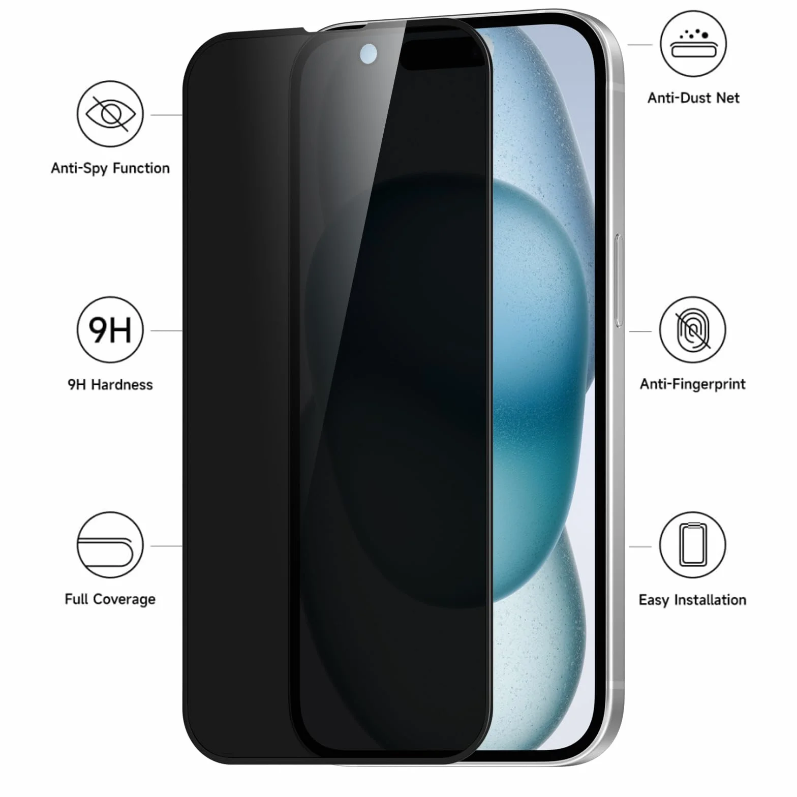 Szkło hartowane z filtrem prywatności do iPhone 15/16, 2 sztuki