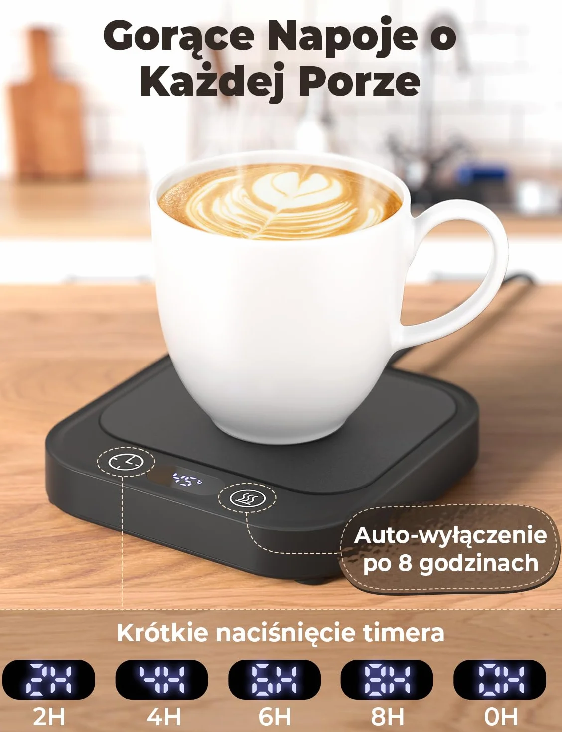 Inteligentny Podgrzewacz do Kubka z 4 Poziomami Kontroli Temperatury do Kawy, Mleka, Kakao