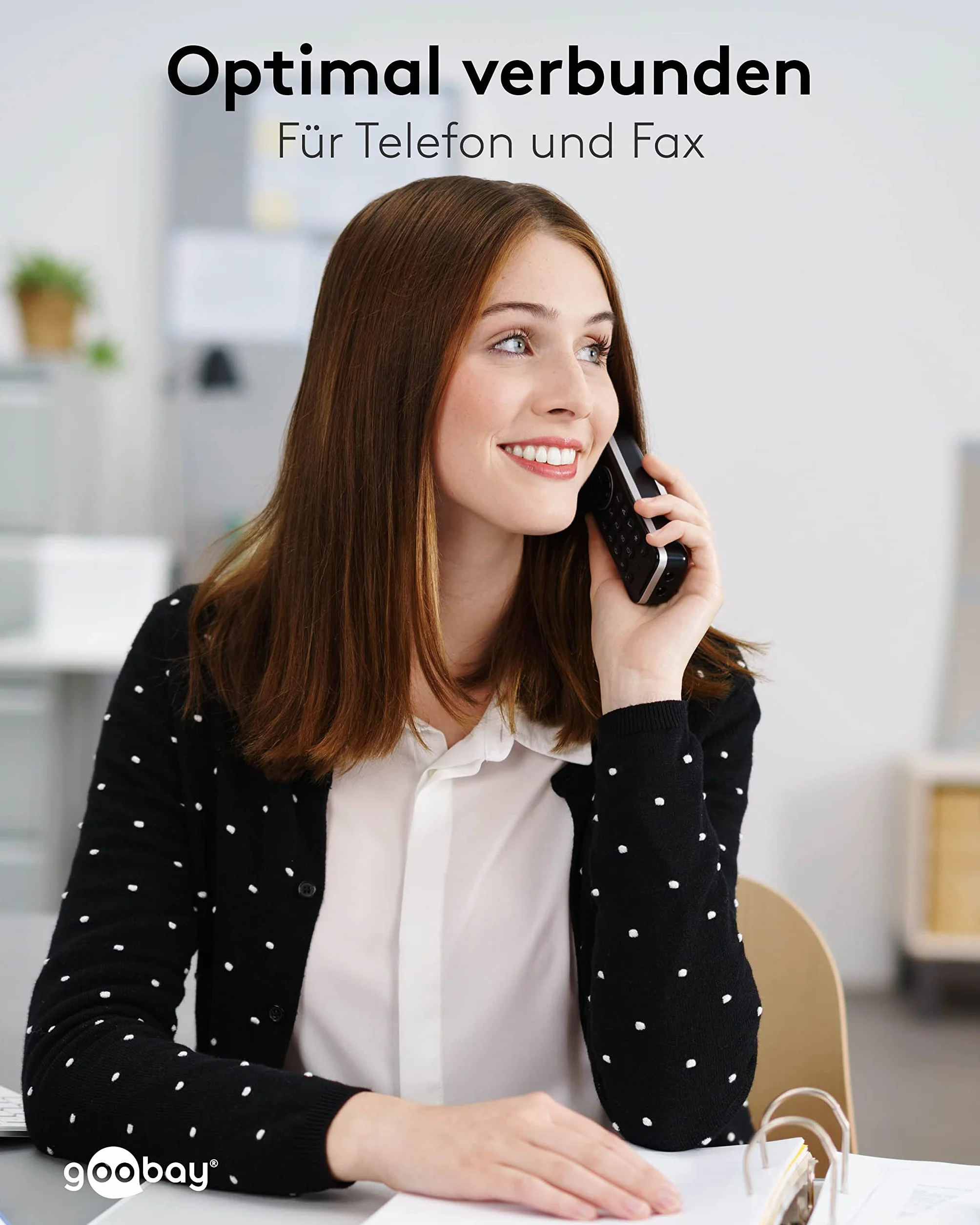 Goobay Modułowy kabel przyłączeniowy telefoniczny RJ11 (6P4C) 10 m czarny