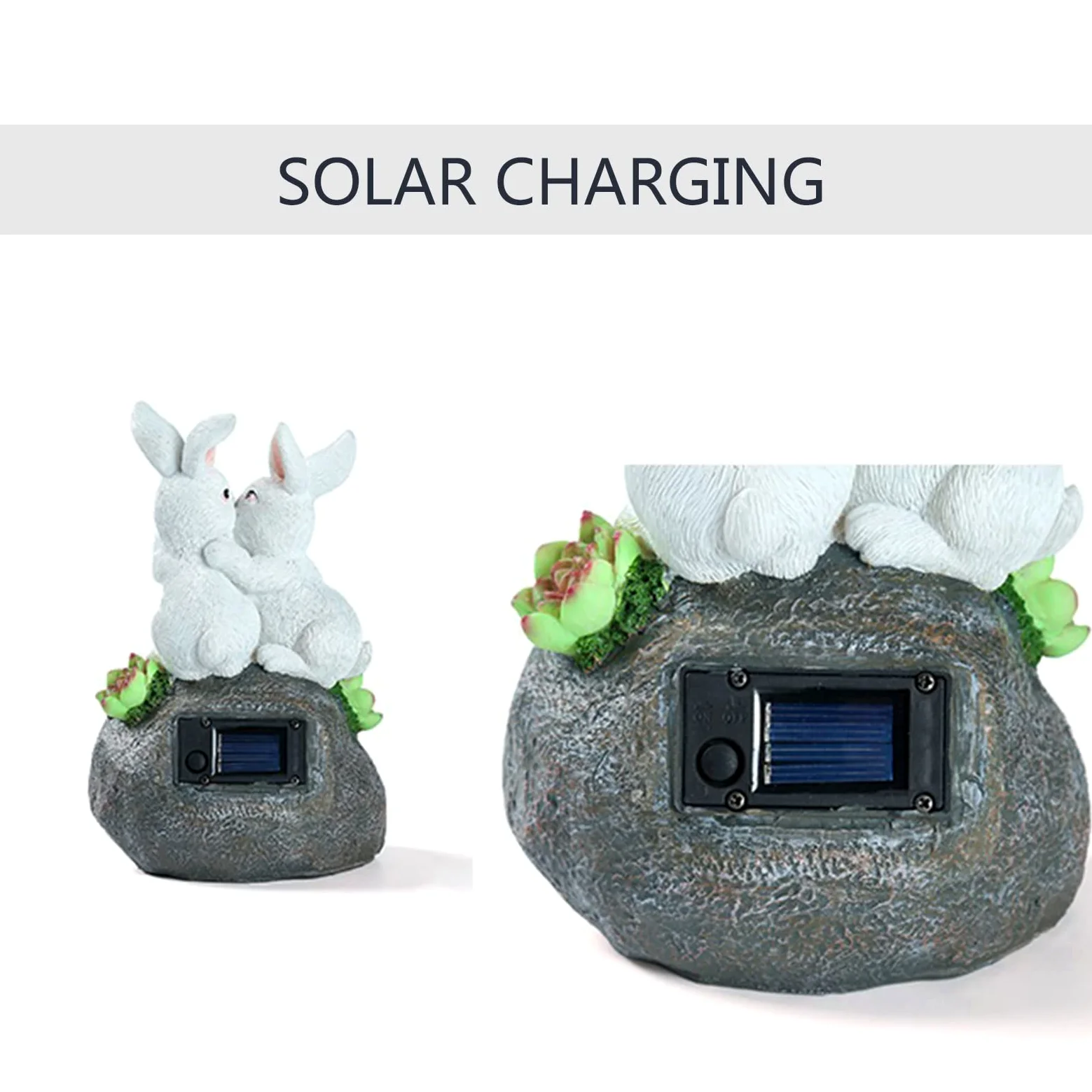 Zewnętrzna lampa solarna przytulająca figura królika, ozdoba ogrodowa lub tarasowa LED ze światłami zasilanymi energią słoneczną, solarne lampy ogrodowe, ozdoby ze zwierzętami LED, dekoracja prezent