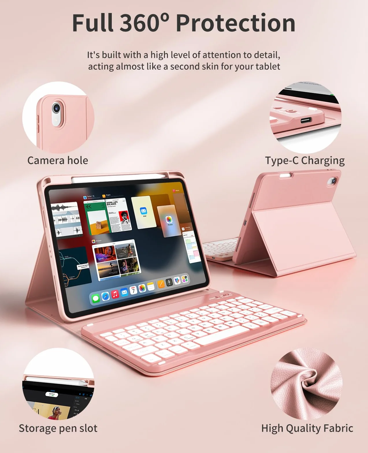 Etui na klawiaturę do iPada 11 cali 2025 A16 i iPad 10. generacji 10,9 cala 2022 z podświetlaną klawiaturą QWERTZ
