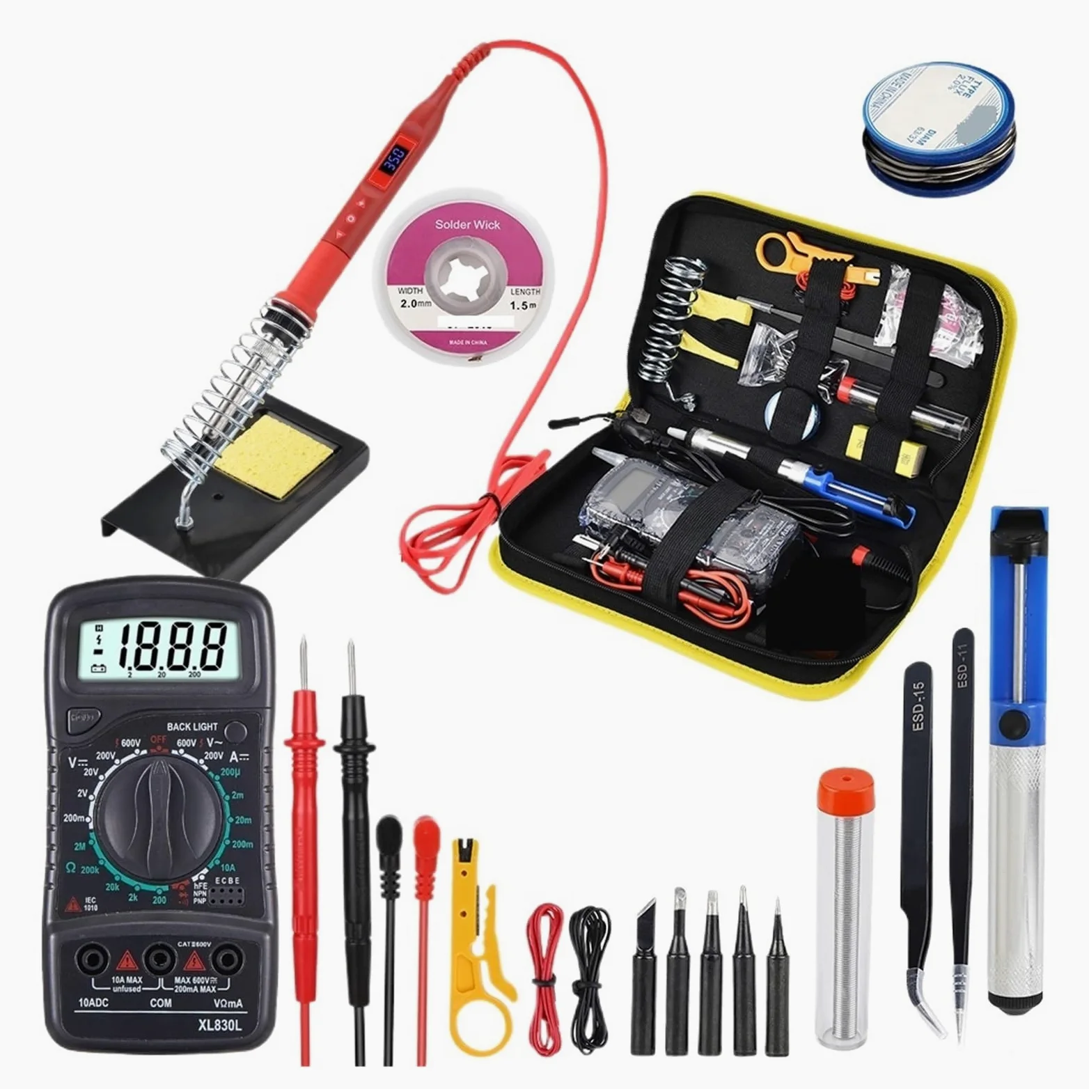 Lutownica Elektryczna O Mocy 80 W Z Multimetrem Zestaw Spawalniczy Regulacja Temperatury Cyfrowy Wyświetlacz LCD Przycisk Wielofunkcyjny Najlepszy Prezent(Red-KIT1)
