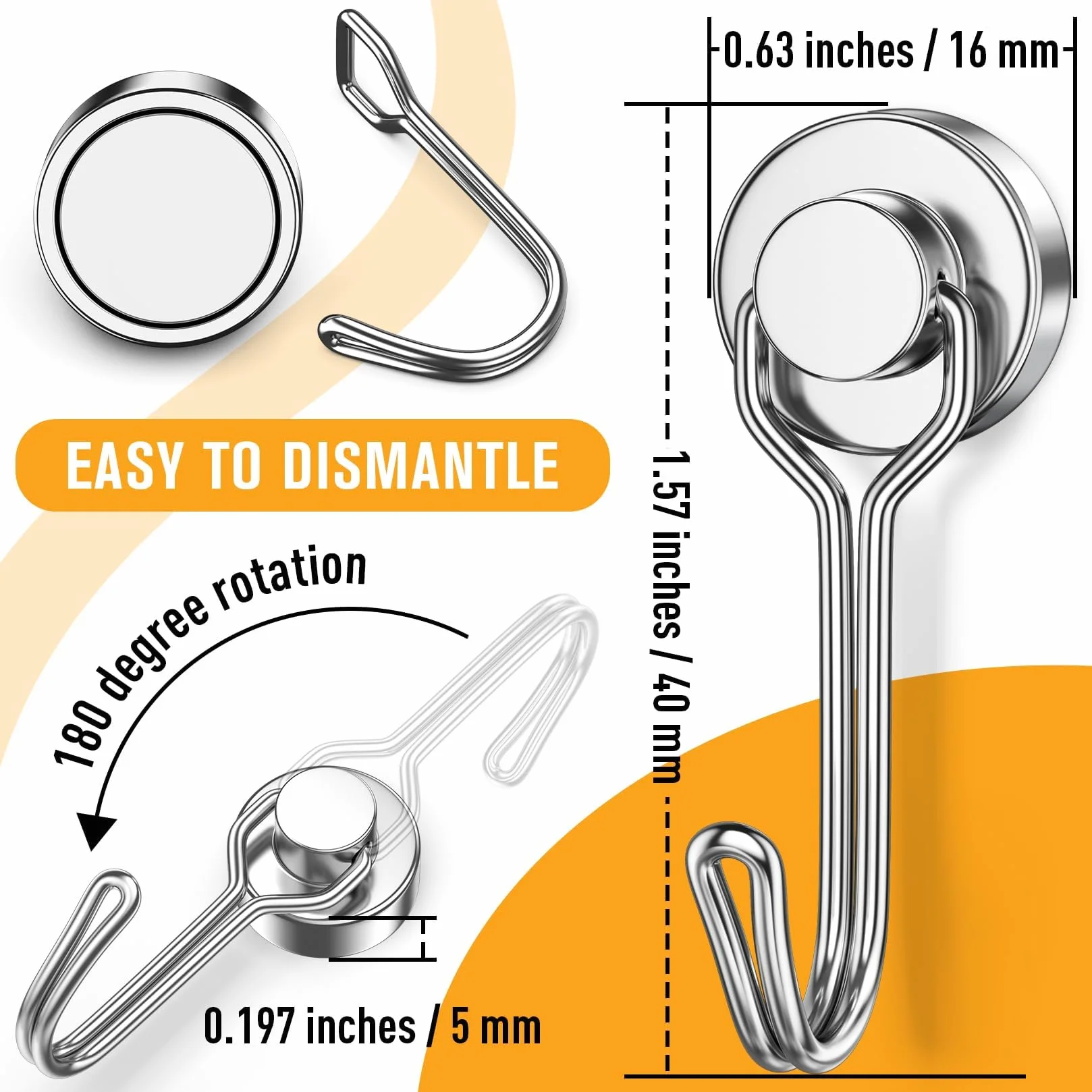 FINDMAG hak magnetyczny, 16 szt. mocne magnesy neodymowe z obrotowym zawieszeniem o sile ponad 13,6 kg, hak magnetyczny do wycieczek, mocny magnes z hakiem do zawieszania, do garażu, kuchni, kempingu