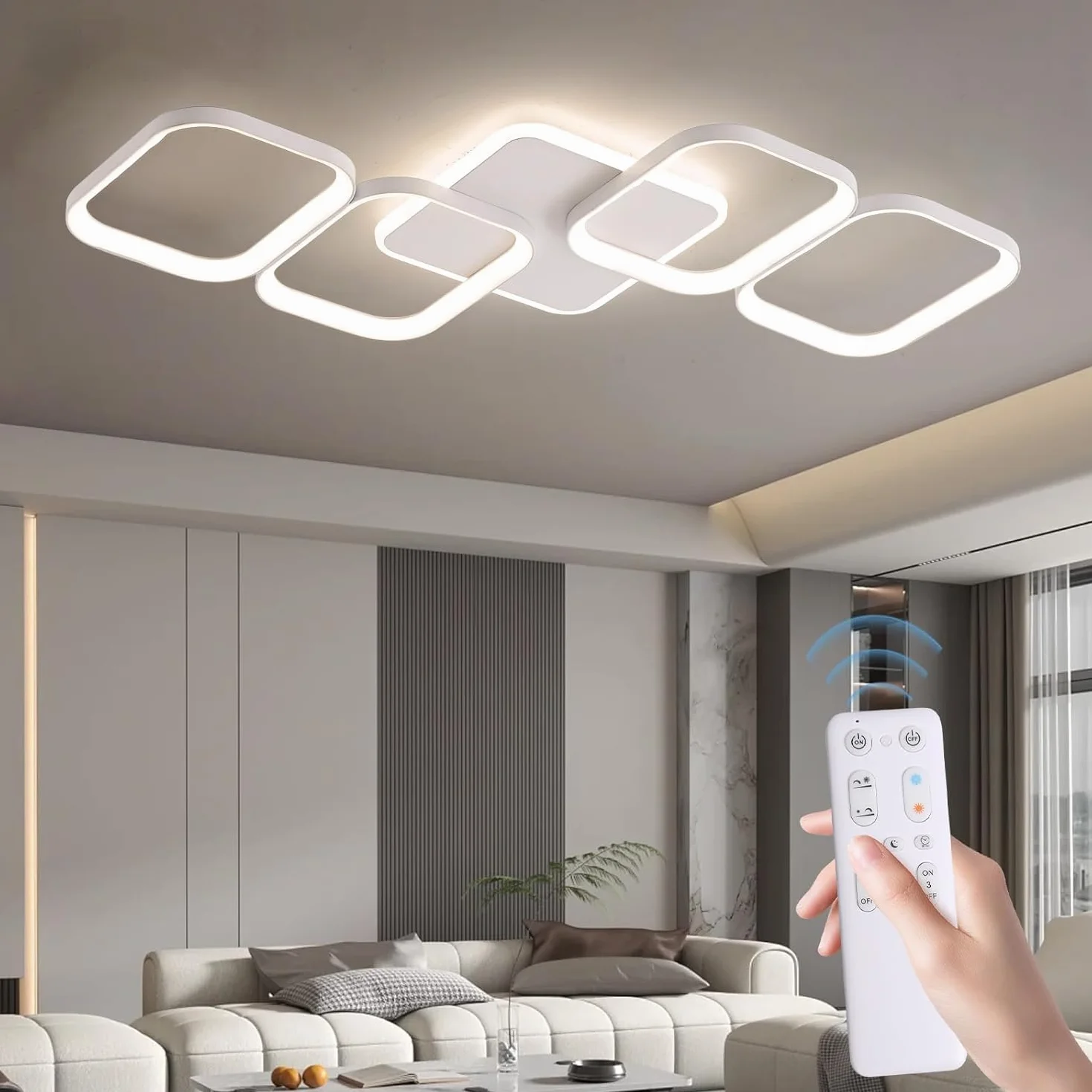 ANTENLICHT Lampa Sufitowa LED z Pilotem, Ściemniana 2700-6500K z Funkcją Pamięci, 50W 5600LM, Aluminiowa do Salonu, Sypialni i Przedpokoju