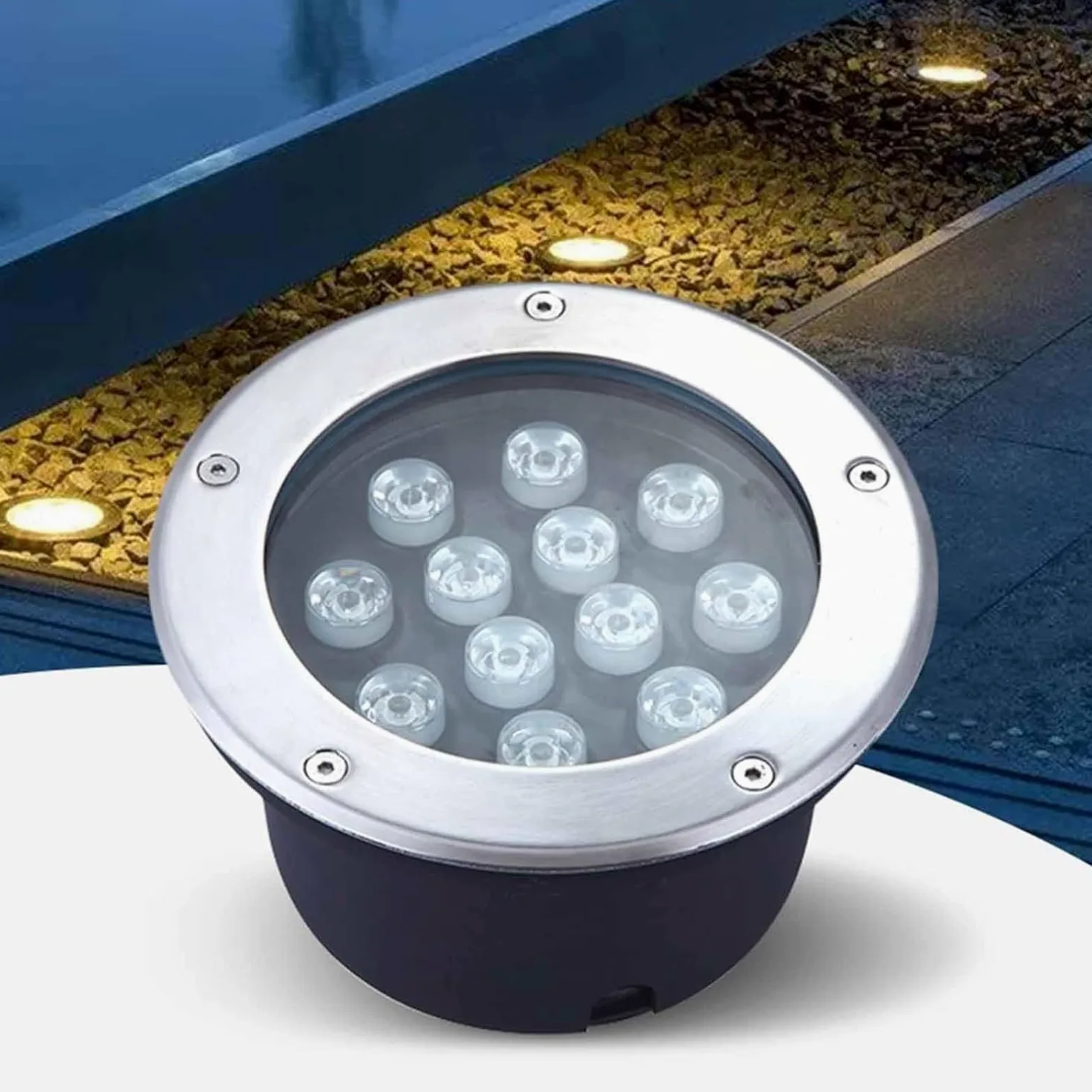 Zewnętrzne wpuszczane oświetlenie gruntowe LED 85-265 V IP67 Wodoodporna wbudowana lampa podłogowa ze stali nierdzewnej na taras ogrodowy Plaza Chodnik Oświetlenie krajobrazu(Green,15W)