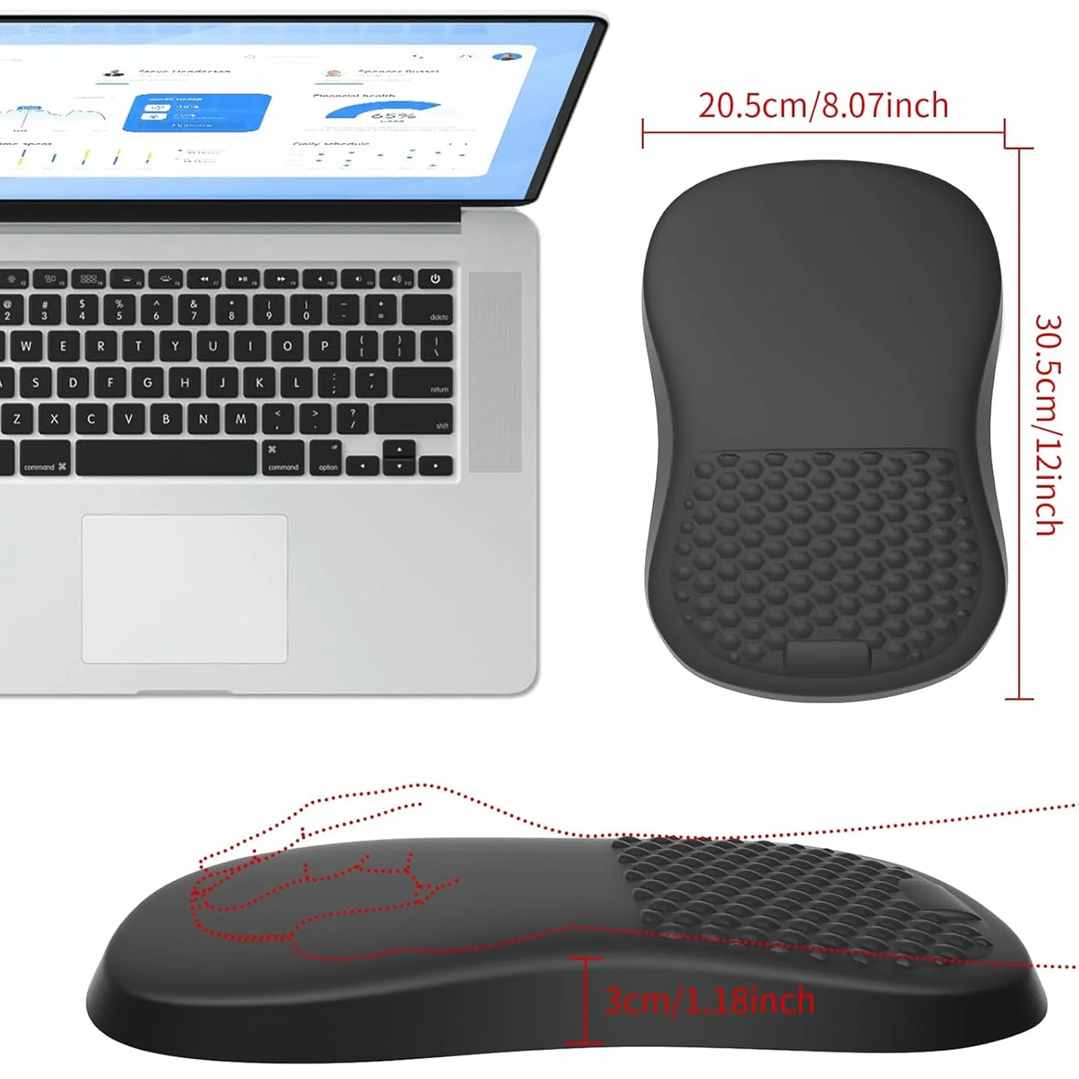 Ergonomiczna podkładka pod mysz z podpórką pod nadgarstek, pianka memory + poduszka żelowa, antypoślizgowa podstawa z poliuretanu, do biura, gamingu, laptopa, PC (czarna)