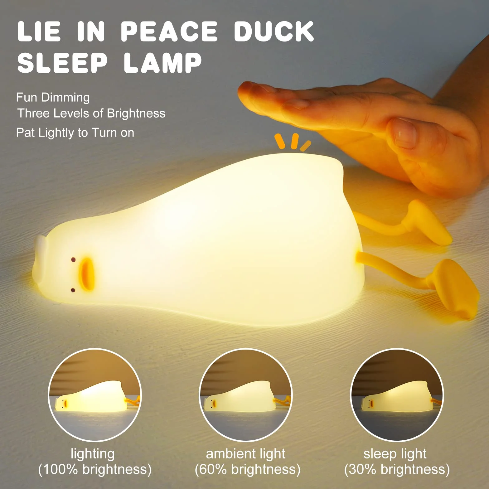 URAQT Lampka Nocna dla Dzieci, Silikonowa Lampka Nocna z Czujnikiem Dotyku, Śliczna Kaczka Lampki do Pokoju dla Dzieci z Funkcją 30 Minutowego Timera, USB do Ładowania na Prezent Chrztu Dziecka