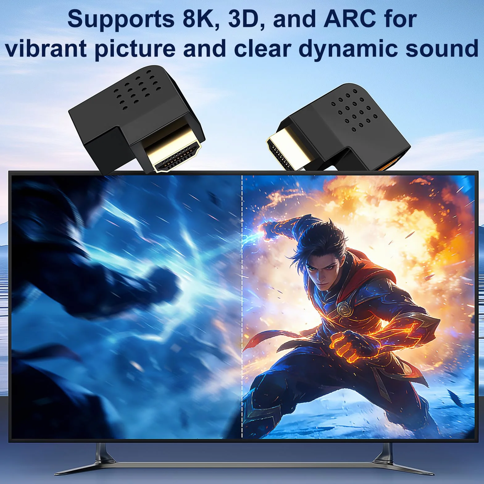 J&D Adapter kątowy HDMI, 4 szt. męski na żeński 90 stopni i 270 stopni kąt prosty i pod kątem 90 stopni w lewo i w prawo, pionowy płaski adapter HDMI z pozłacanymi złączami