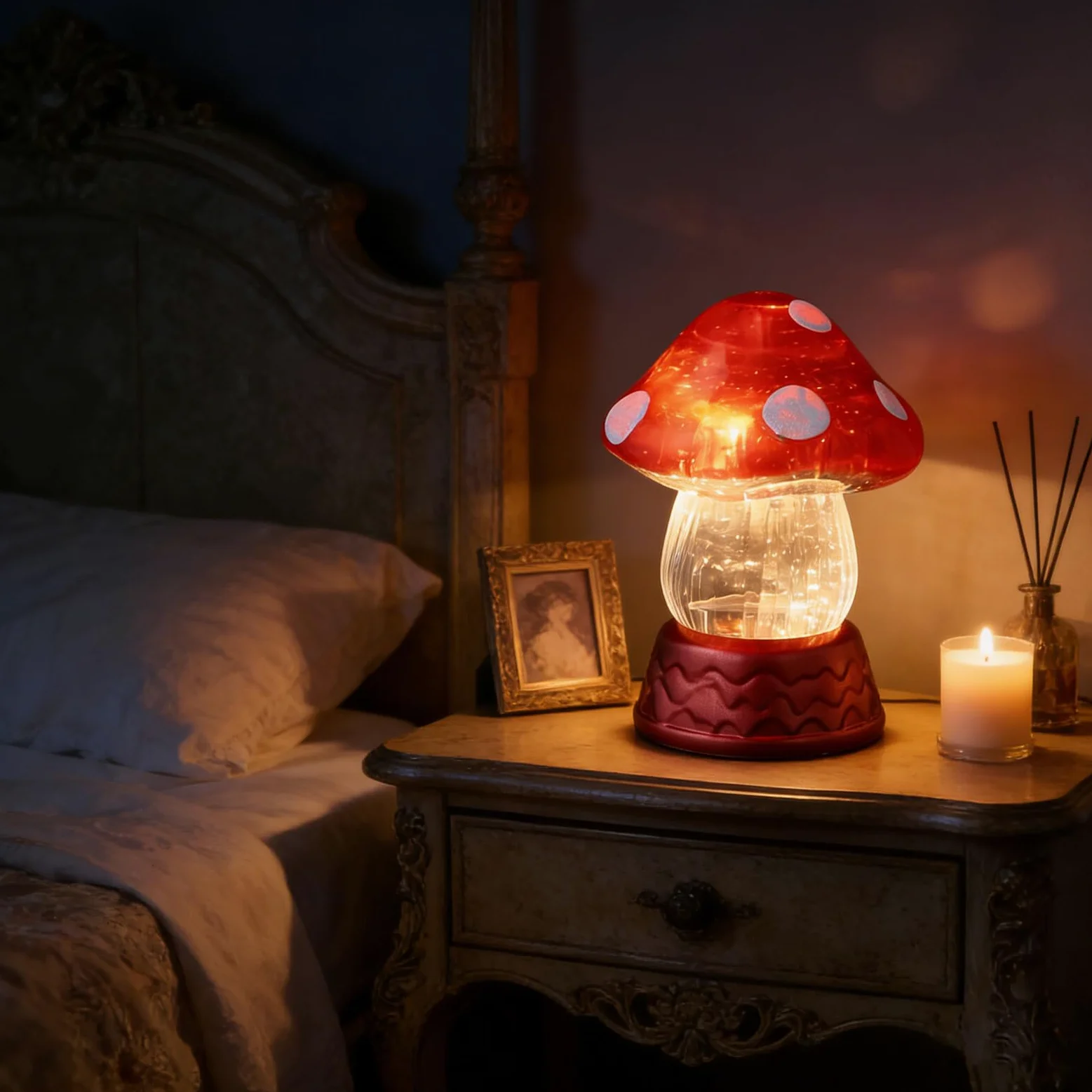 Lampka Nocna Kształcie Grzybka LED Miękkie Światło bez Olśnienia Urocza Dekoracja Do Sypialni i Pokoju Dziecięcego Mała Lampka Stołowa Biurko Idealna Prezent Świąteczny
