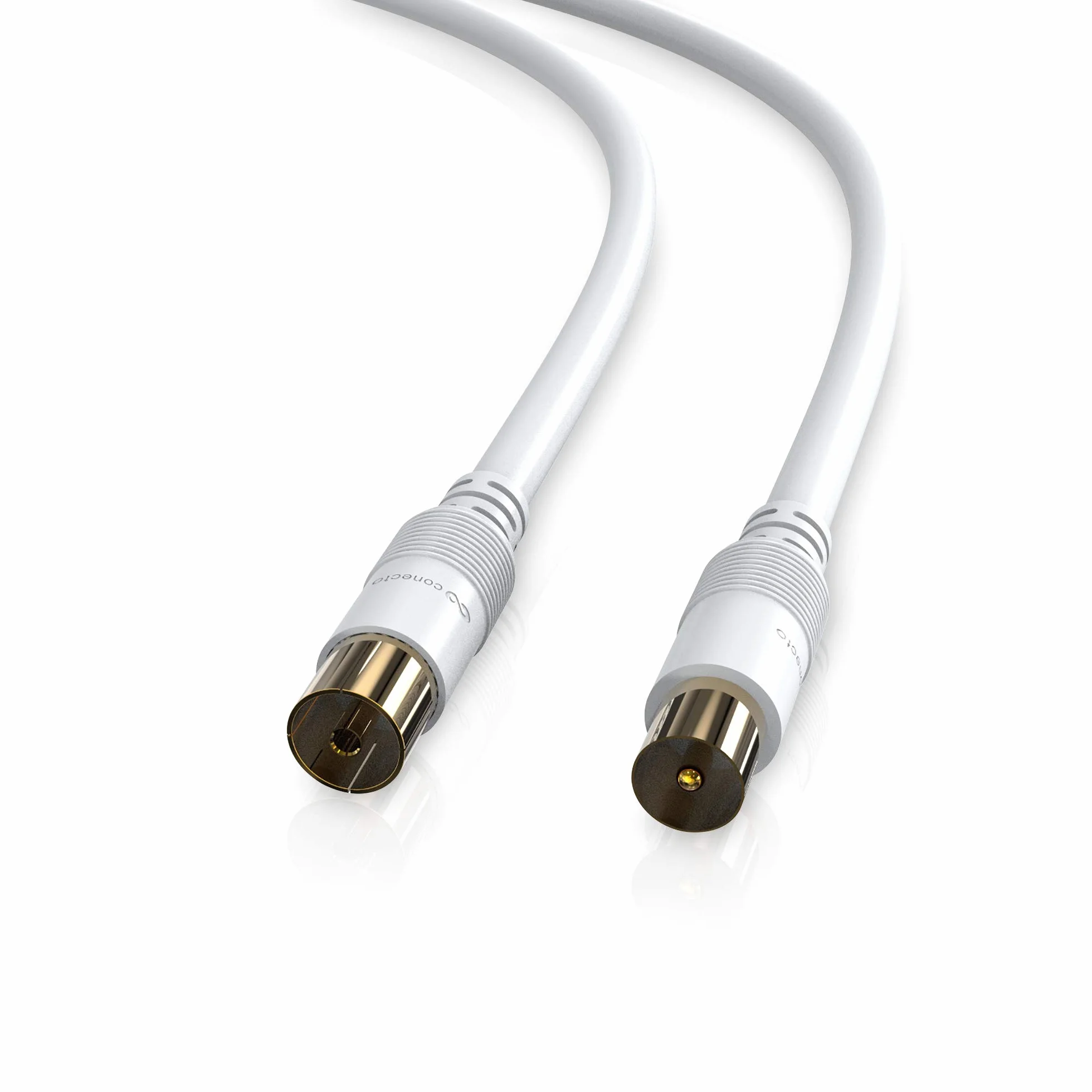Conecto HQ kabel antenowy DVB-C, DVB-T/T2-4K UHD 1080p Full HD HDTV 3D, koncentryczny, wtyczka TV/gniazdo, podwójne ekranowanie, pozłacana wtyczka, biały, 1,5 m