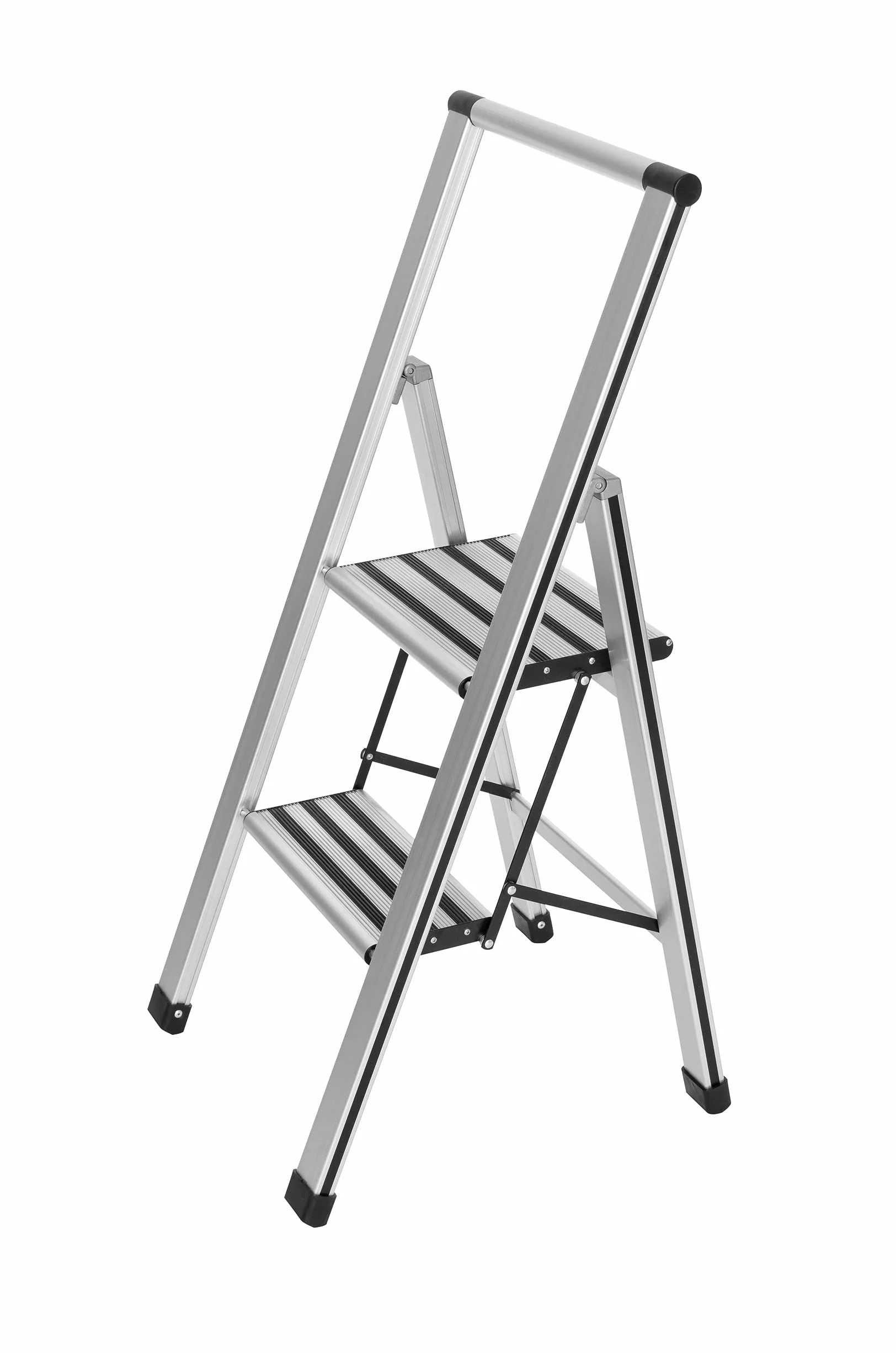 Wenko Drabina aluminiowa składana 2 stopnie 50 cm antypoślizgowa TÜV Süd 44 x 101 x 5,5 cm srebrna