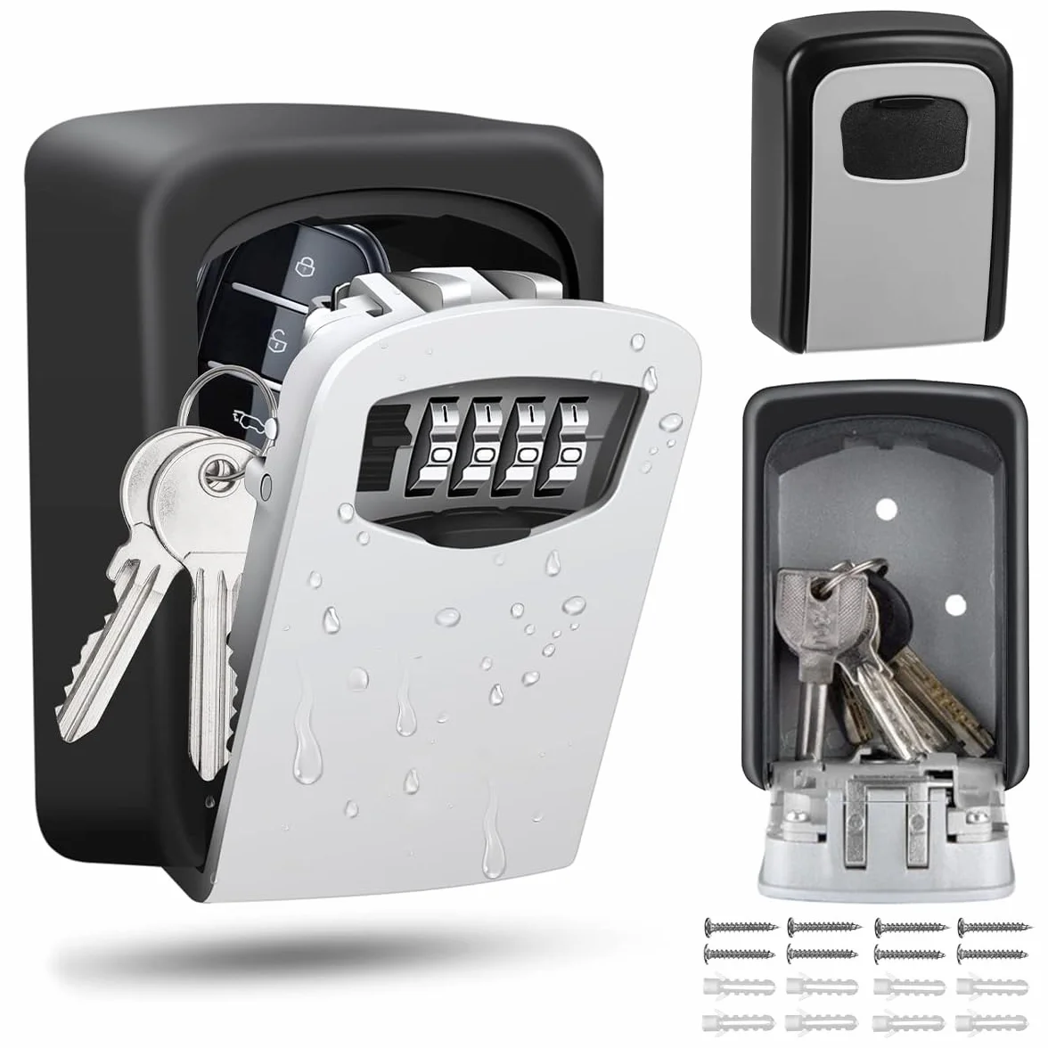 TechSafeKeyBox: sejf na klucze z zamkiem szyfrowym na ścianę, mini sejf z 4-cyfrowym kodem, skrzynka na klucze z kodem numerycznym i wstępnie nawierconymi otworami